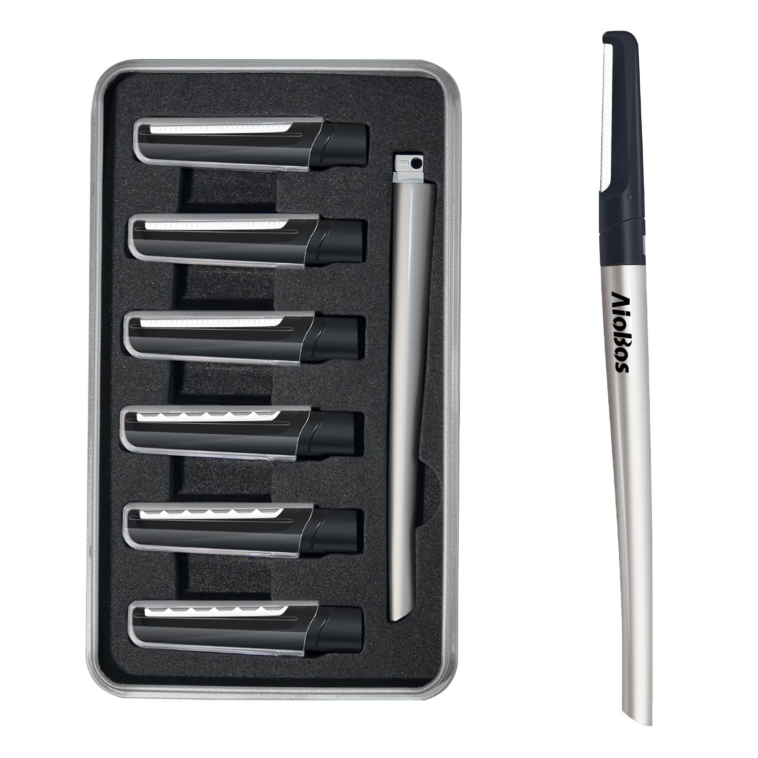 【送料無料】AioBos フェイススムーサー ホルダー(替刃2種類 計6枚) 顔そり カミソリ 敏感肌用 顔剃り 眉毛 カミソリ 古い角質・うぶ毛をケアして 色...