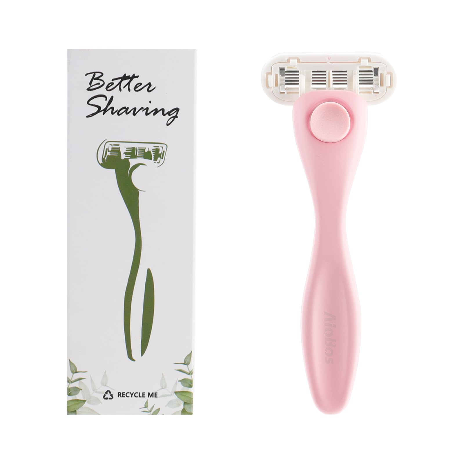 【送料無料】AioBos カミソリ 剃刀 女性用 レディース 敏感肌用 デリケートゾーン用 亜鉛合金本体 色:ピンク、サイズ:本体+替刃1個