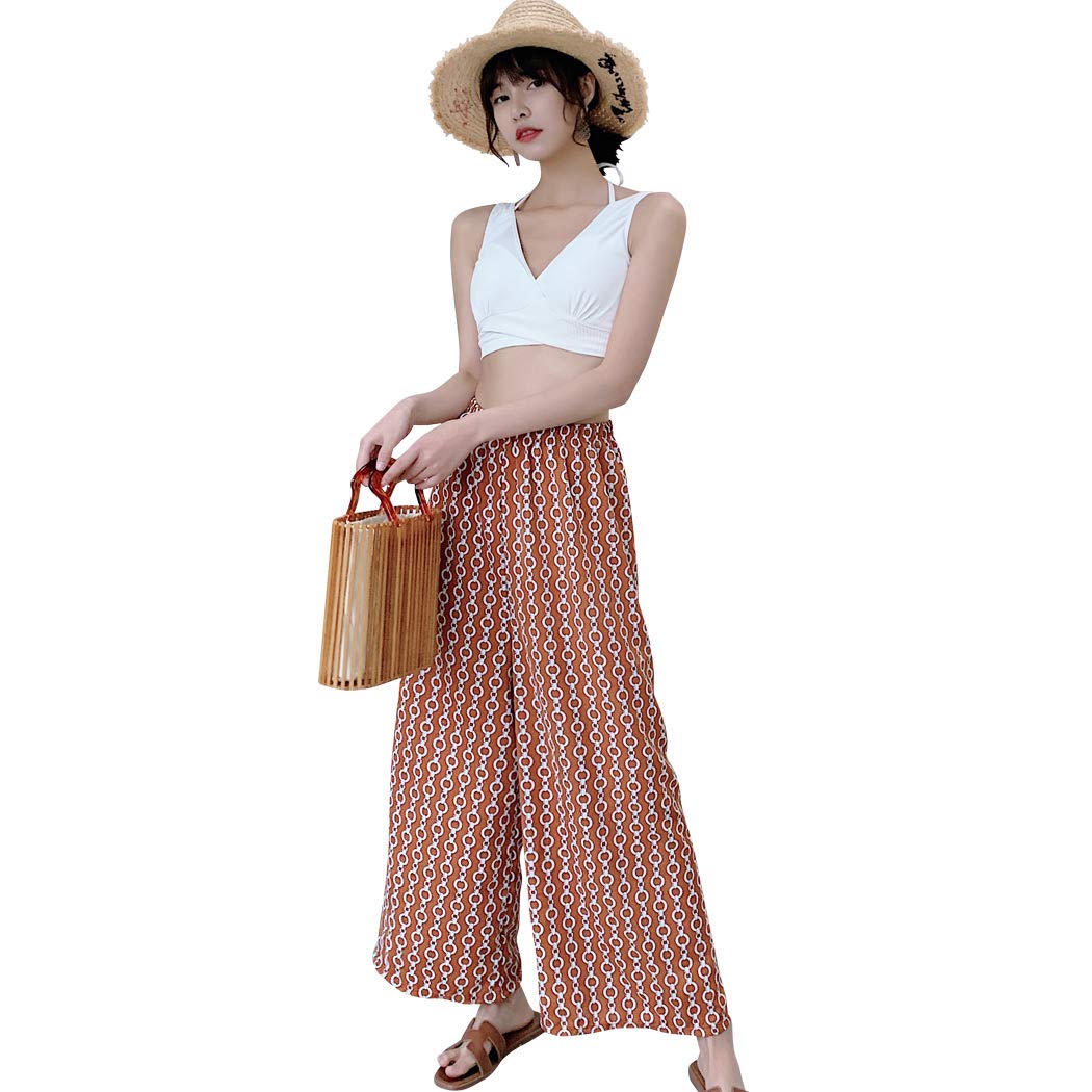 【送料無料】 水着 レディース 体型カバー タンキニ Vネック ビキニ ワイドパンツ 3点セット hys2318 色：テラコッタ×チェーン、サイズ：M