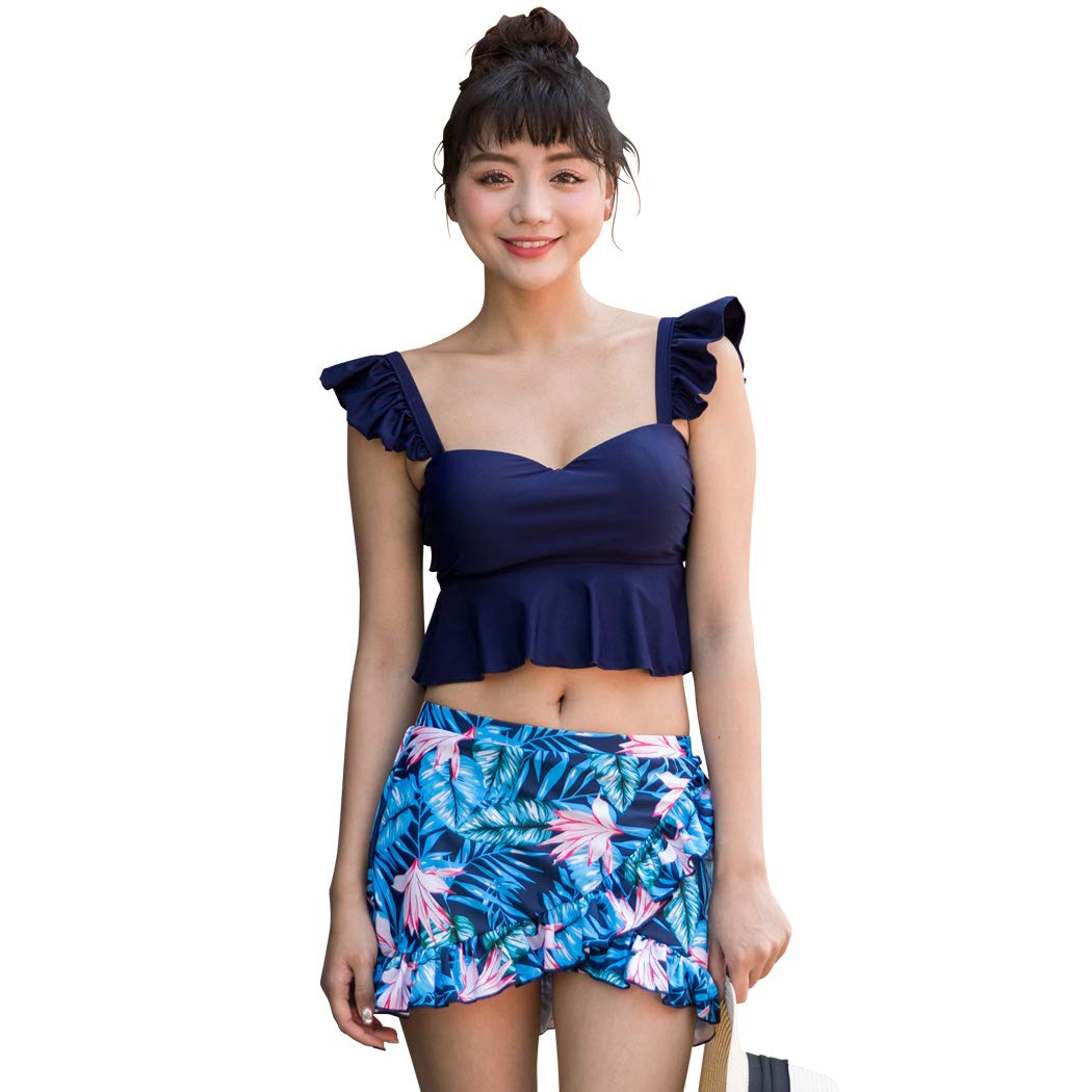 【送料無料】 水着 レディース ビキニ ビスチェ風 2点セット ハイウエスト フレア フリル スカート ワ..