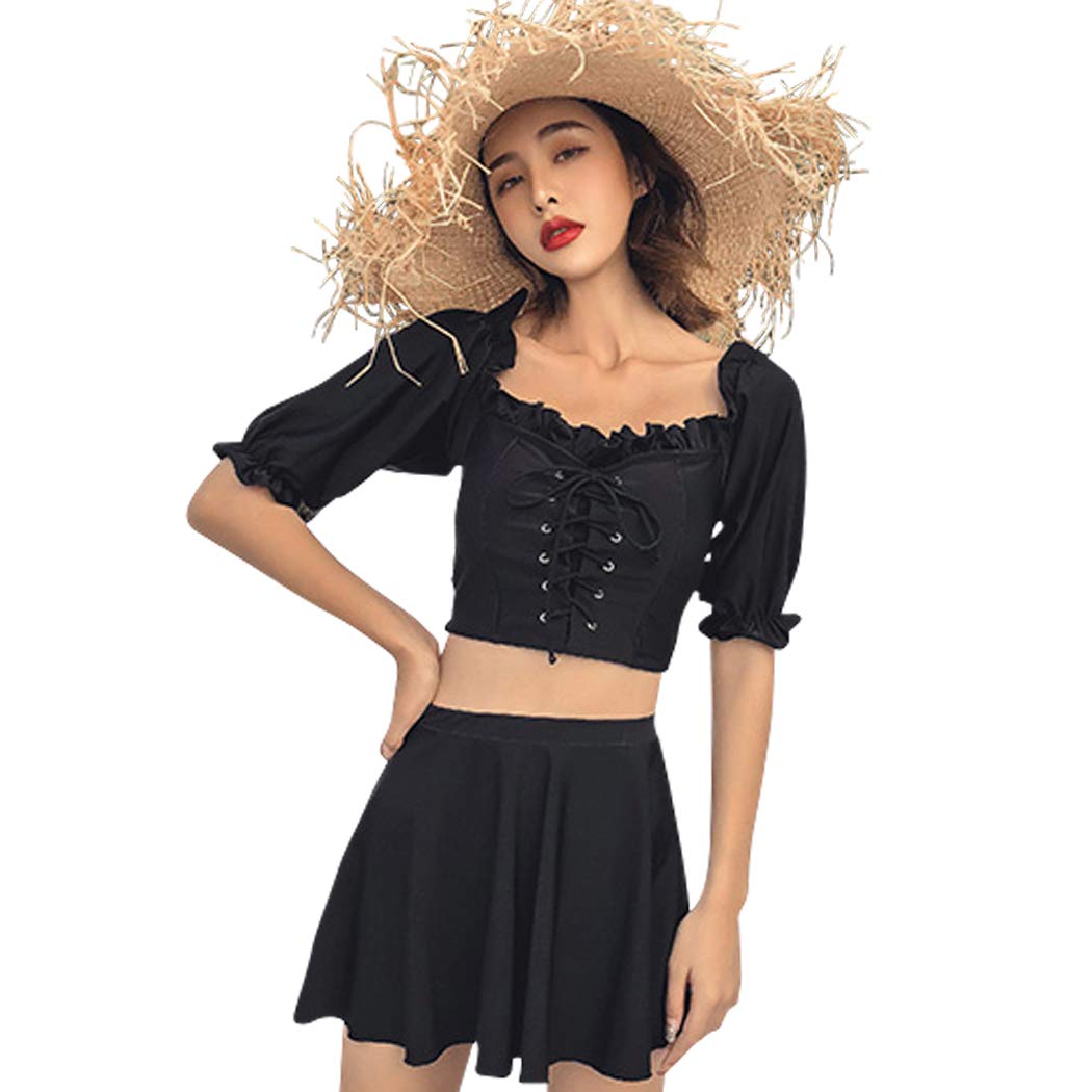 【送料無料】 水着 レディース オフショルダー フリル レースアップ ビキニ スカート 短パン 3点セット..