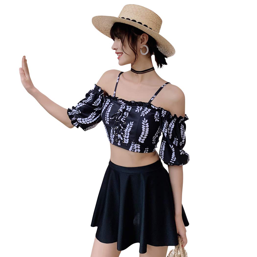 【送料無料】 水着 レディース オフショルダー フリル レースアップ ビキニ スカート 短パン 3点セット..