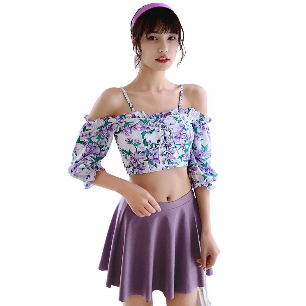 【送料無料】 水着 レディース オフショルダー フリル レースアップ ビキニ スカート 短パン 3点セット..