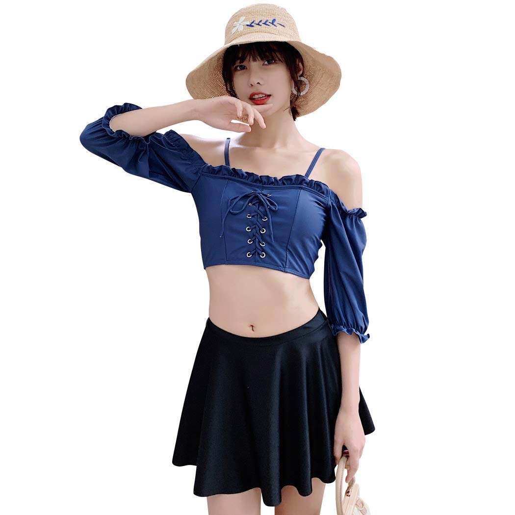 【送料無料】 水着 レディース オフショルダー フリル レースアップ ビキニ スカート 短パン 3点セット..