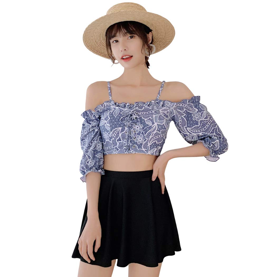 【送料無料】 水着 レディース オフショルダー フリル レースアップ ビキニ スカート 短パン 3点セット..