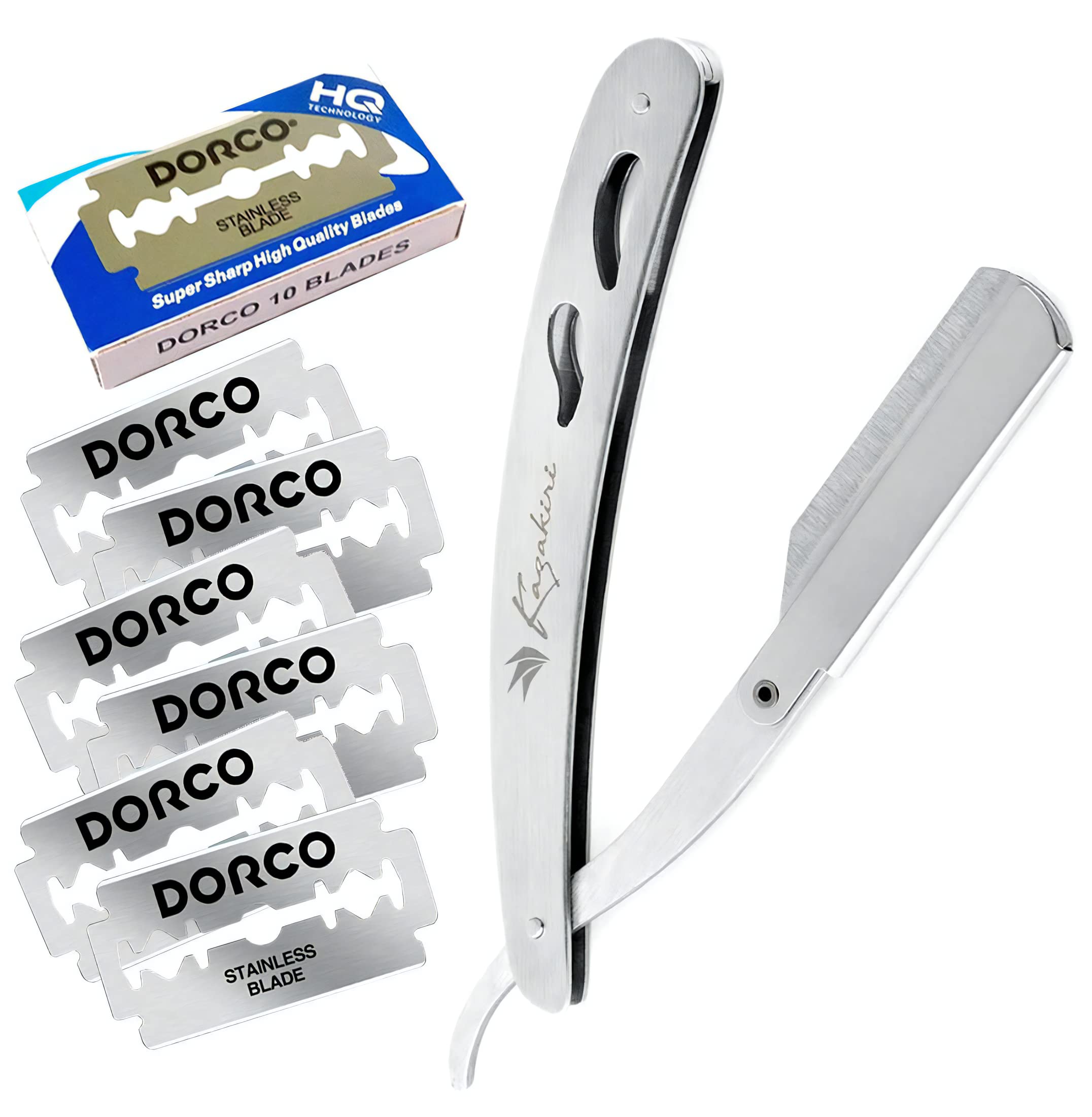 【送料無料】Kazakiri 感動深剃り カミソリ 【プロ理容師が監修】 髭剃り 顔剃り 替刃付き メンズ レディース 西洋剃刀 カザキリ 色：シルバー