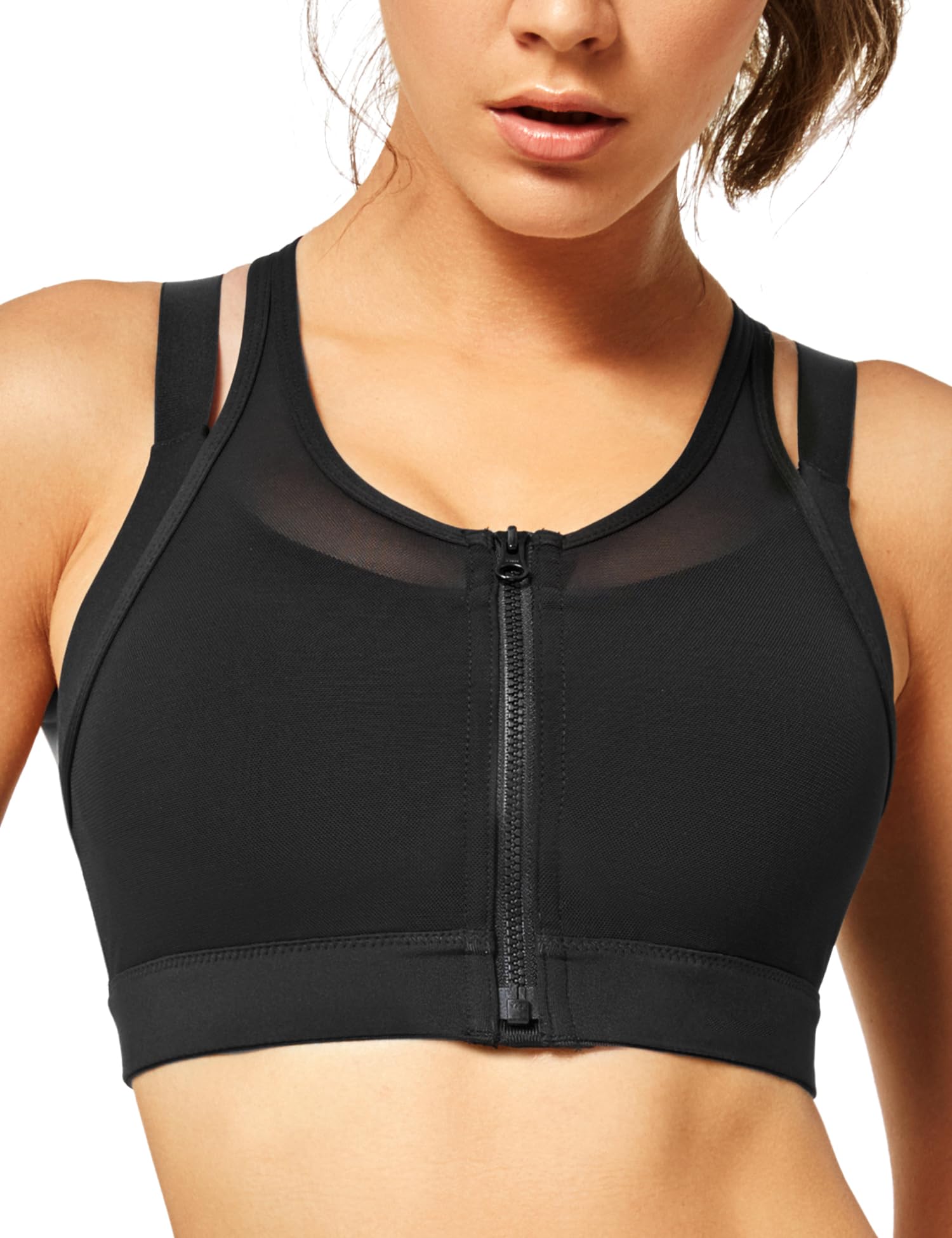 【送料無料】[Yvette] イベット スポーツブラ 揺れない しっかりサポート トレーニングウェア メッシュ素材 吸汗速乾 色：前開き、サイズ：S Plus