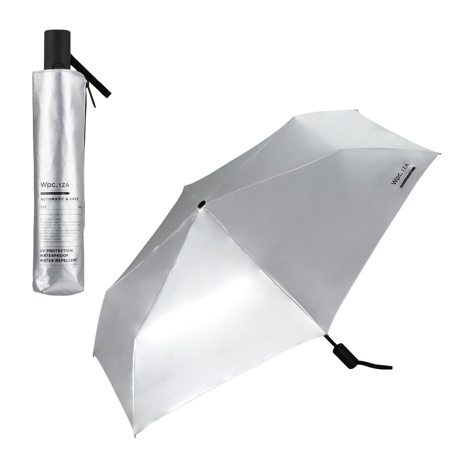 【送料無料】男の晴雨兼用傘 日傘 IZA 通勤 通学 メンズ 男性 レディース 色：シルバー、サイズ：親骨：54cm