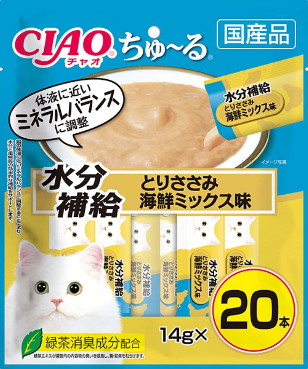 【送料無料】チャオ (CIAO) ちゅ~る 水分補給 とりささみ 海鮮ミックス味 20本 猫用おやつ サイズ：14..