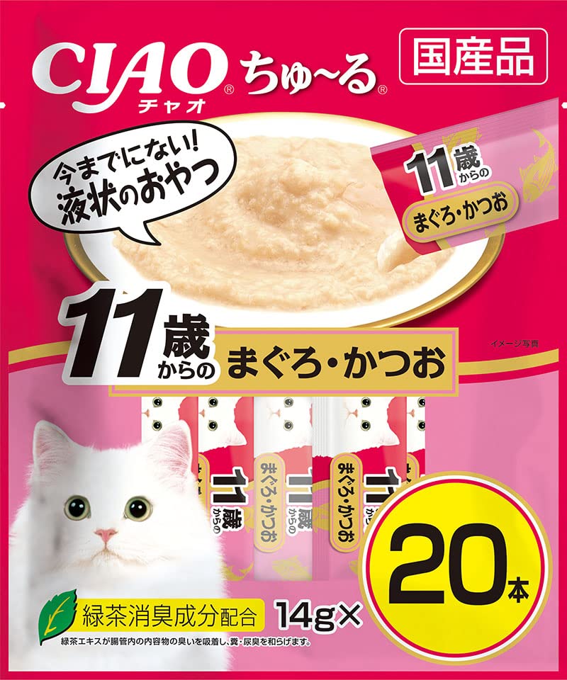 【送料無料】チャオ (CIAO) ちゅ~る 11歳からのまぐろ・かつお 20本 猫用おやつ 幅狭タイプ 色：マルチ..