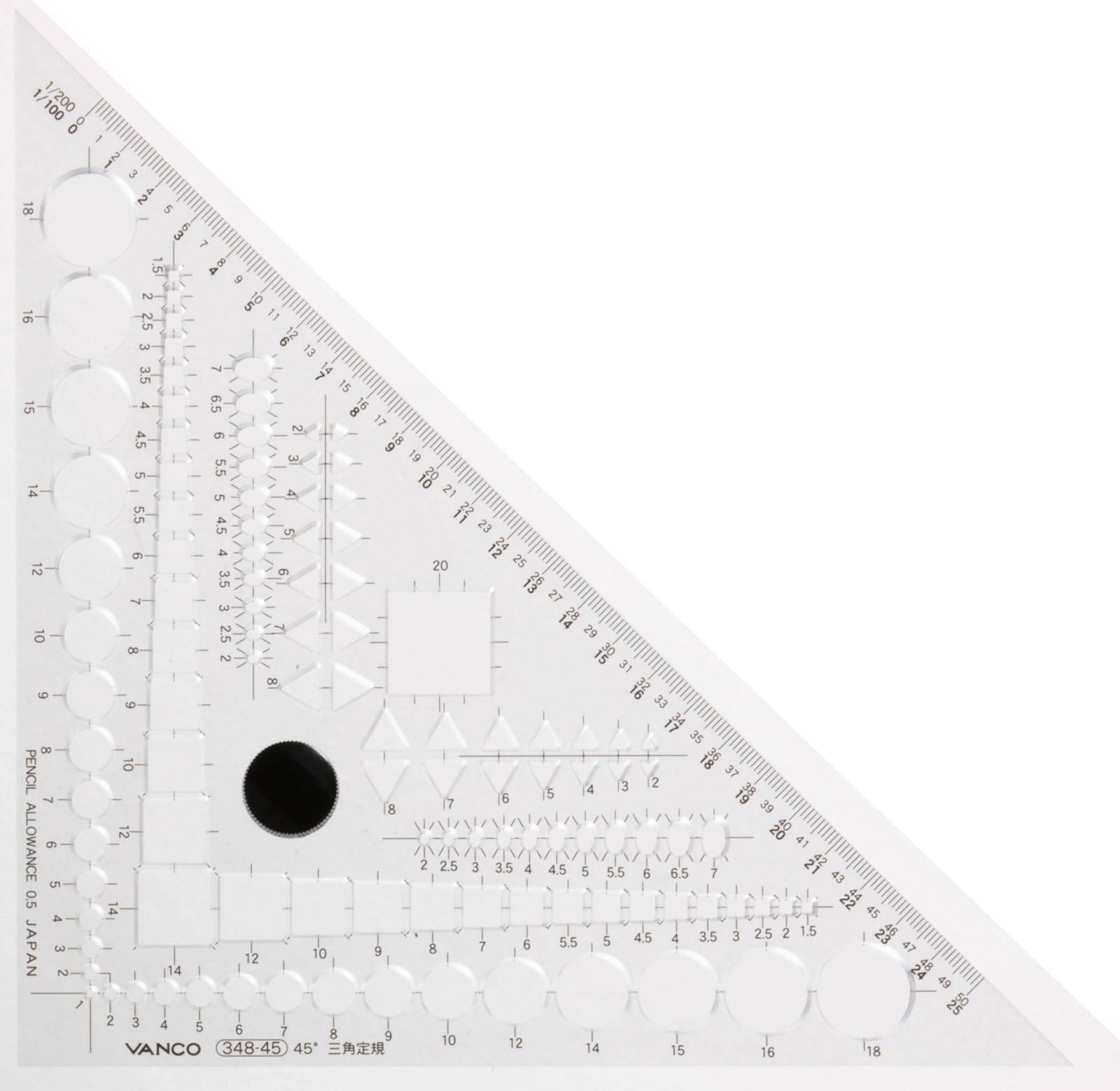 【送料無料】バンコ 三角定規45°テンプレートプラス 色：透明（クリア）、サイズ：縦212×横212×厚さ3mm