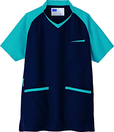 【送料無料】男女兼用スクラブ ツートンカラー メディカルウェア WH11785 色：ネイビー、サイズ：S