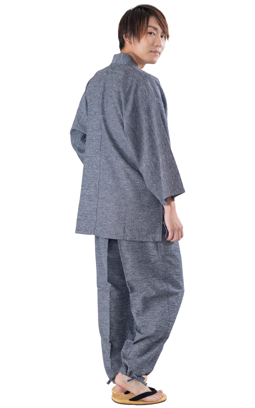 【送料無料】[あい藍] 作務衣 久留米久留米織り綾 やわらかい 肌ざわりで 着やすい プレゼント 贈り物 春 夏 秋 冬 色：グレー、サイズ：LL
