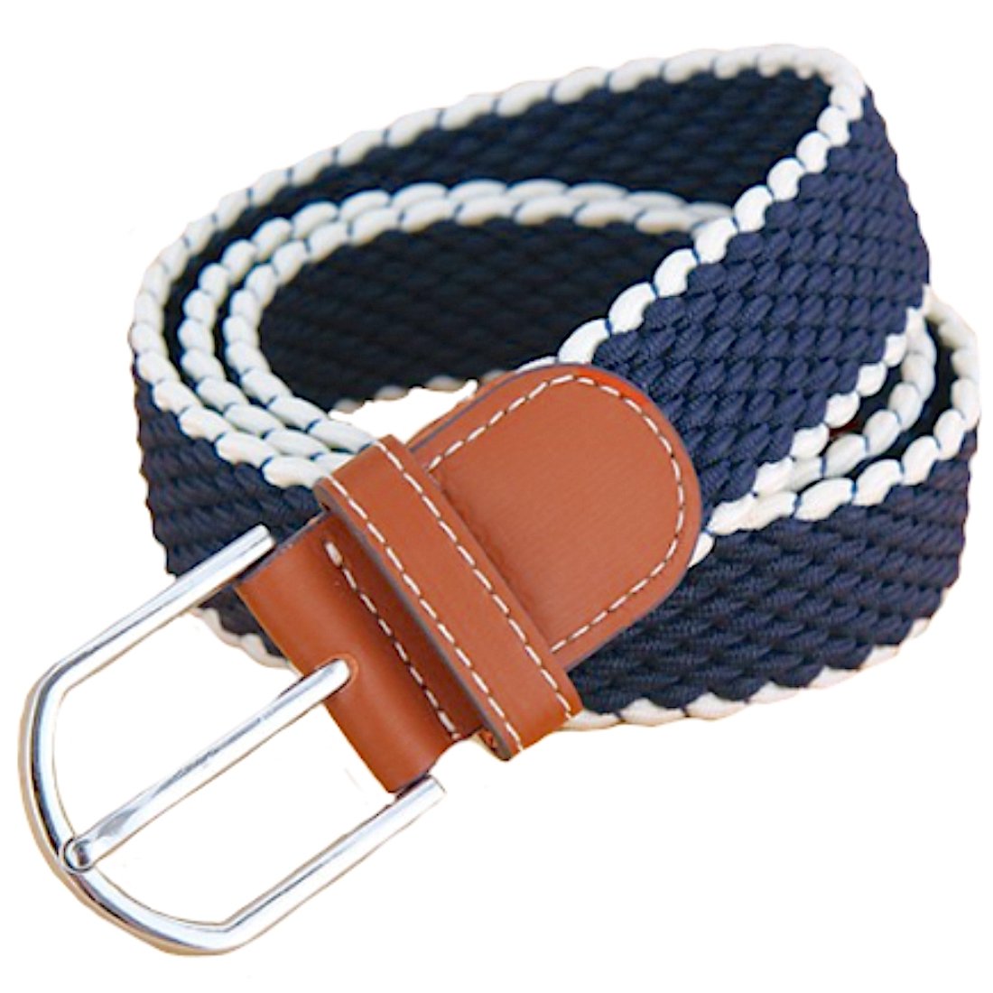 【送料無料】[FREESE] ベルト メンズ 編み込み メッシュ ビジネス&カジュアル 紳士 伸縮 サイズ調整フリー 色：ネイビー/エッジホワイト、サイズ：Free Size