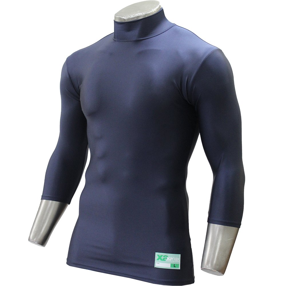 【送料無料】XANAX(ザナックス) 野球 アンダーシャツ ジュニア用 ハイネック 7分袖 UPF50+ BUS-621J 色：D.ネイビー、サイズ：M