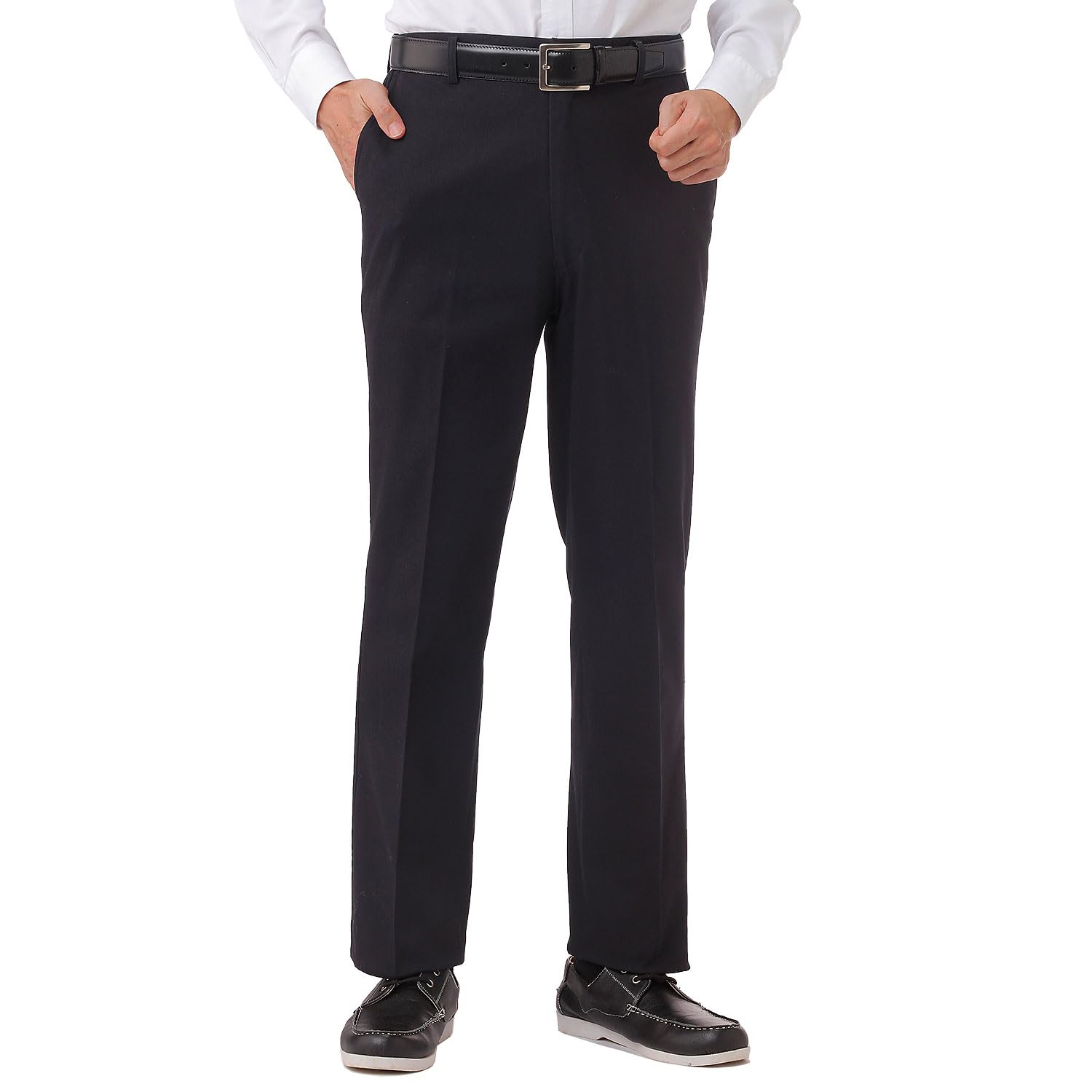 【送料無料】[ポールミラー] スラックス 裾上げ済み ノータック チノ 脇ゴム 撥水 色：ネイビー、サイ..