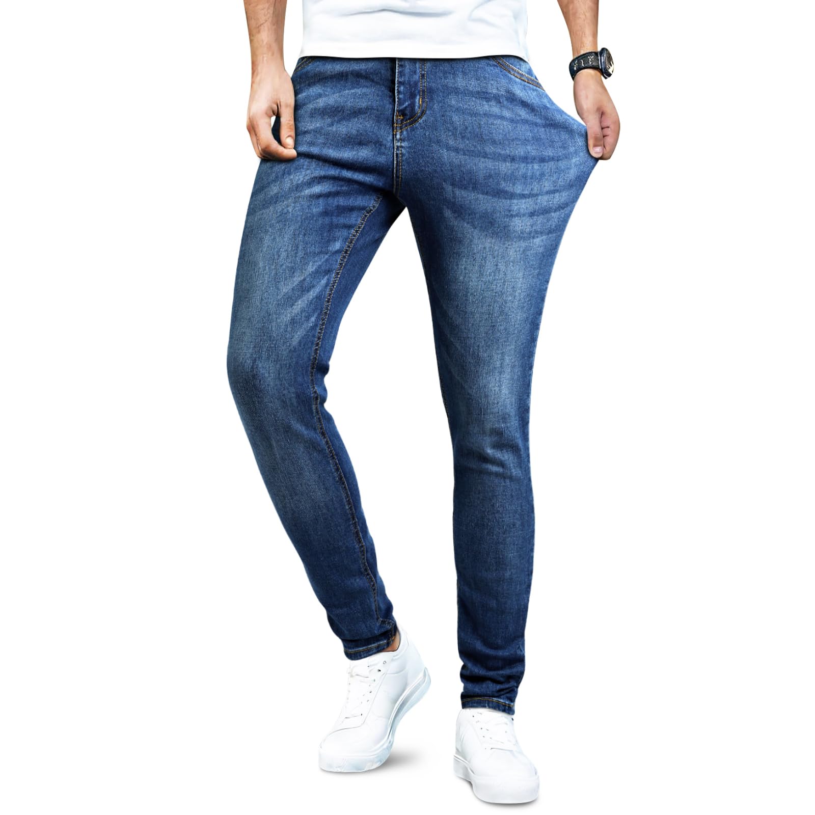 【送料無料】[GINGTTO] ジンット メンズ ジーンズ スキニーパンツ スリム ストレッチ ズボン ブルー 美脚 細身 色：深い青い、サイズ：34