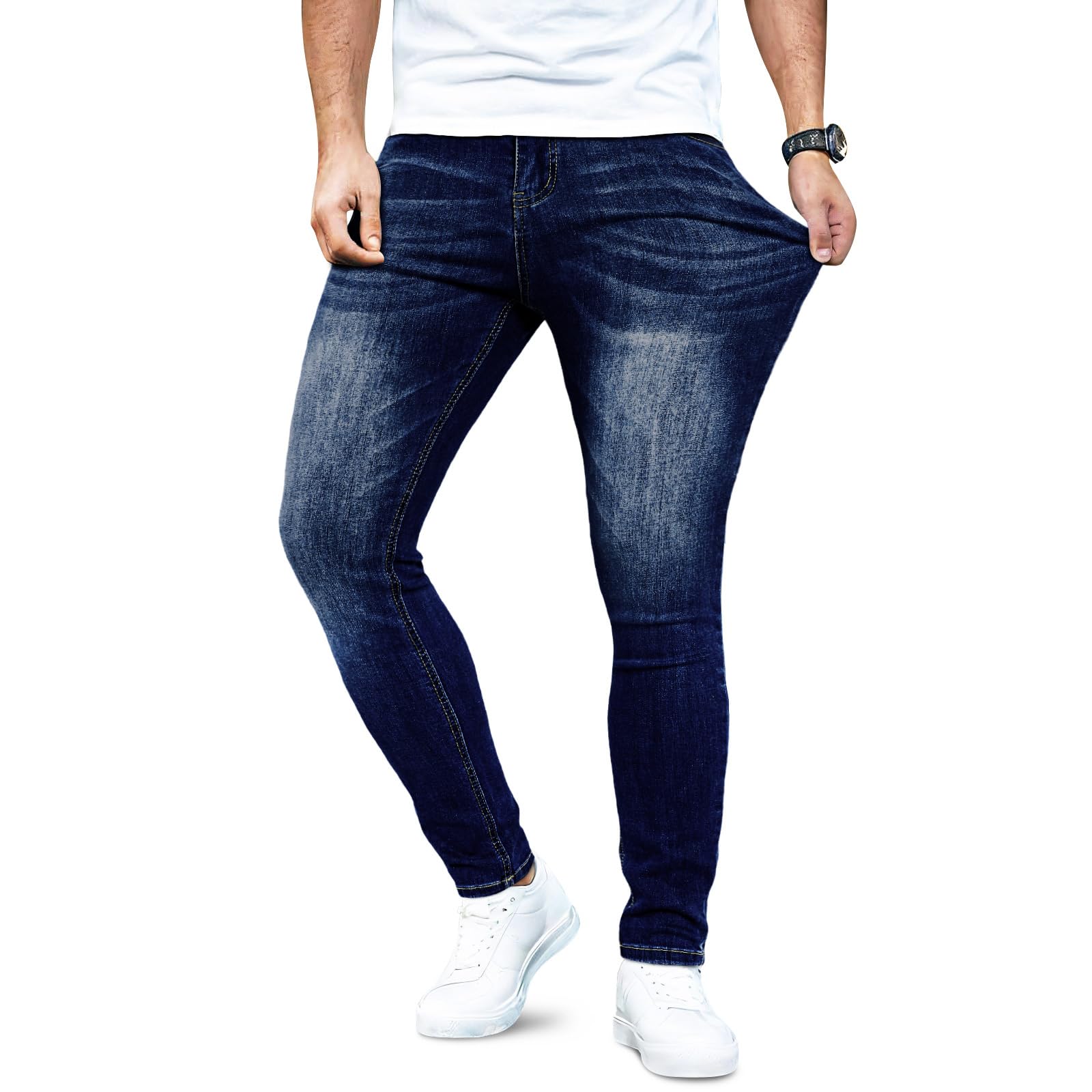 【送料無料】[GINGTTO] ジンット ジーンズ メンズ スキニー ストレッチパンツ スキニーパンツ デニム 伸縮 色：ディープブルー、サイズ：30