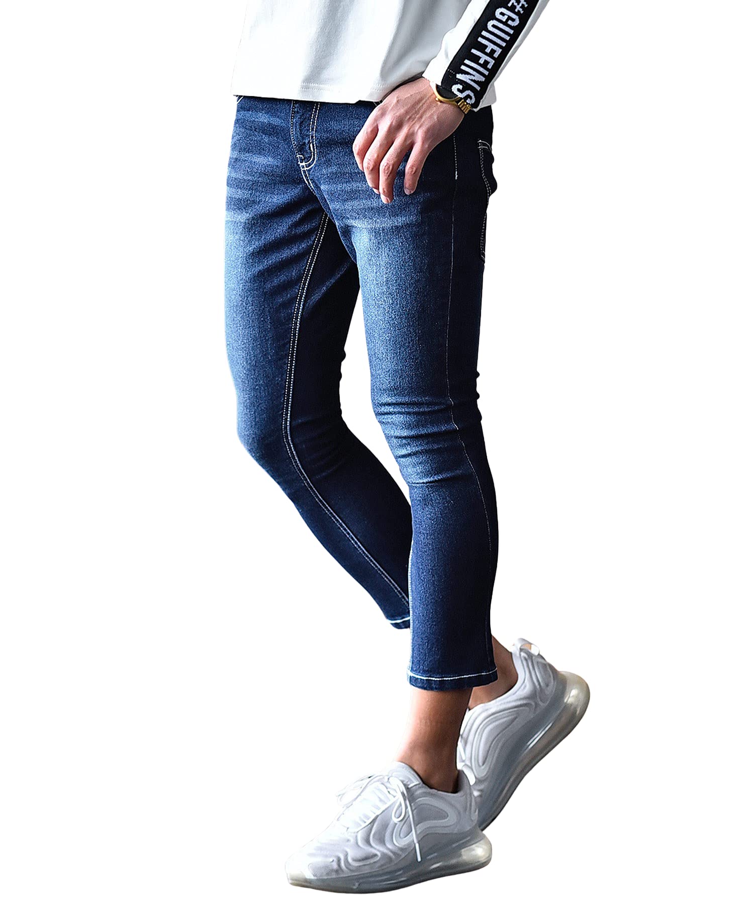 【送料無料】極細クロップドスキニーパンツ【絶妙な丈、ジャストサイズ】メンズ タイト クロップドパンツ 細め 細身 スキニーパンツ スキニーデニム ストレッチ (ジョーカー) 色：インディゴ、サイズ：S