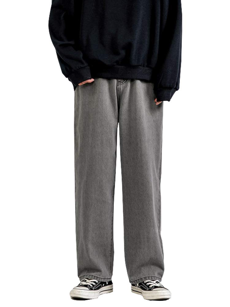 【送料無料】[TIDEWORD] バギー パンツ 無地 ジーンズ ゆったり ワイドパンツ ストレート レギュラーフィット カジュアル ファッション 春 夏 秋 冬 S-2XL グレー ブラック 水色 ブルー ダークブルー 5カラー MDFZ 色：グレー、サイズ：L