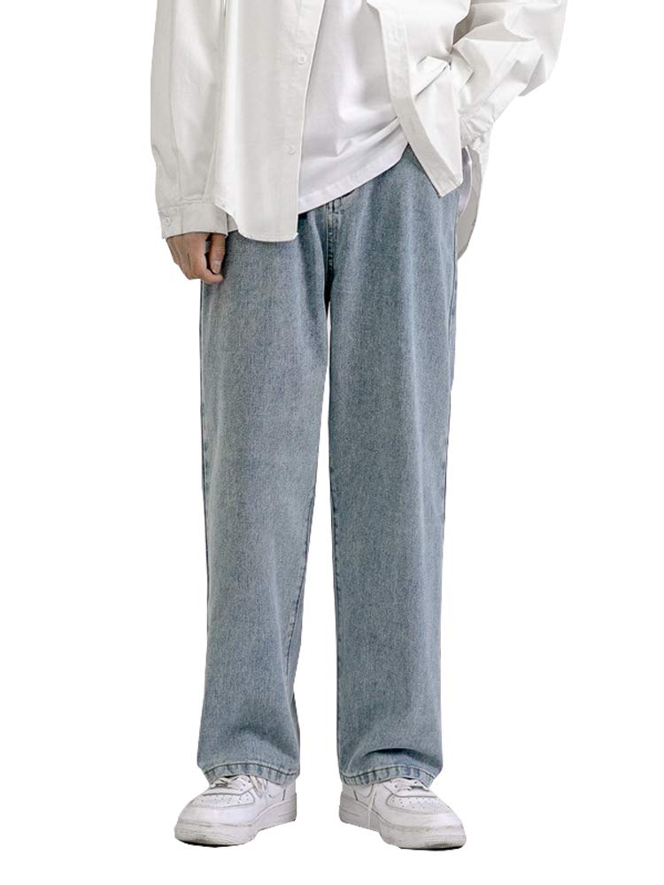 【送料無料】[TIDEWORD] バギー パンツ 無地 ジーンズ ゆったり ワイドパンツ ストレート レギュラーフィット カジュアル ファッション 春 夏 秋 冬 S-2XL グレー ブラック 水色 ブルー ダークブルー 5カラー MDFZ 色：ブルー、サイズ：XL