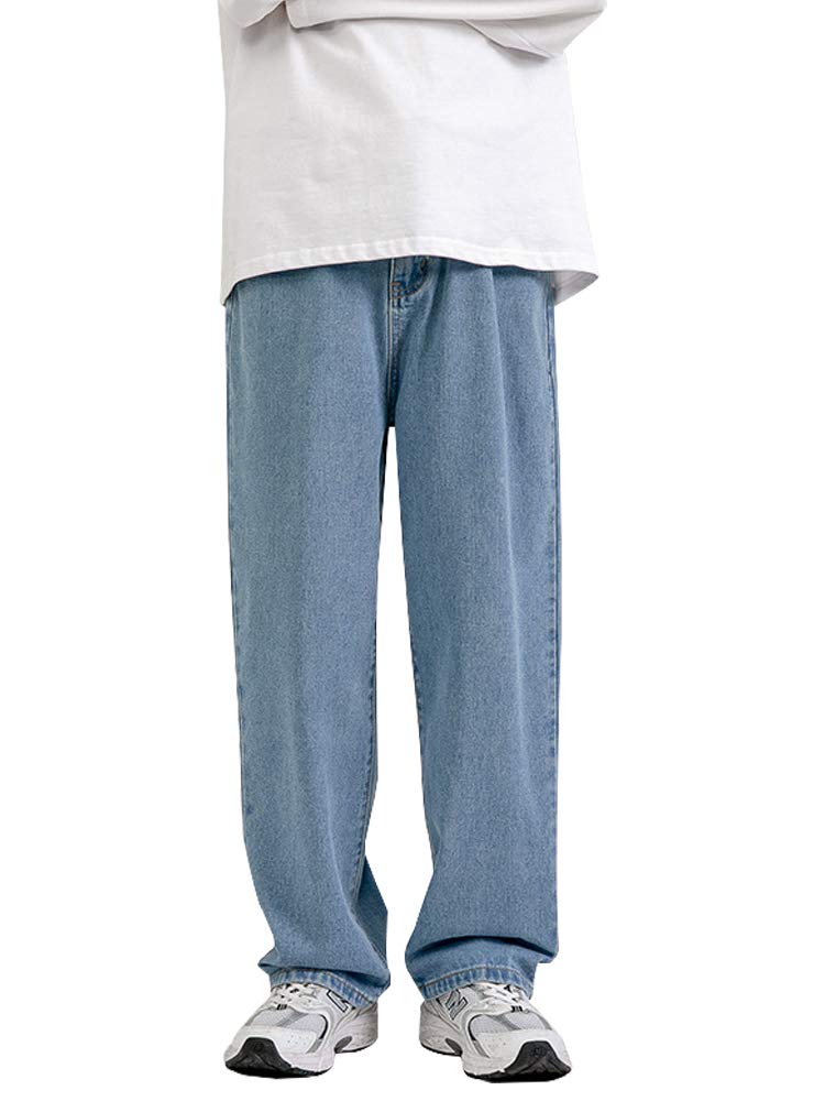 【送料無料】[TIDEWORD] バギー パンツ 無地 ジーンズ ゆったり ワイドパンツ ストレート レギュラーフィット カジュアル ファッション 春 夏 秋 冬 S-2XL グレー ブラック 水色 ブルー ダークブルー 5カラー MDFZ 色：水色、サイズ：2XL