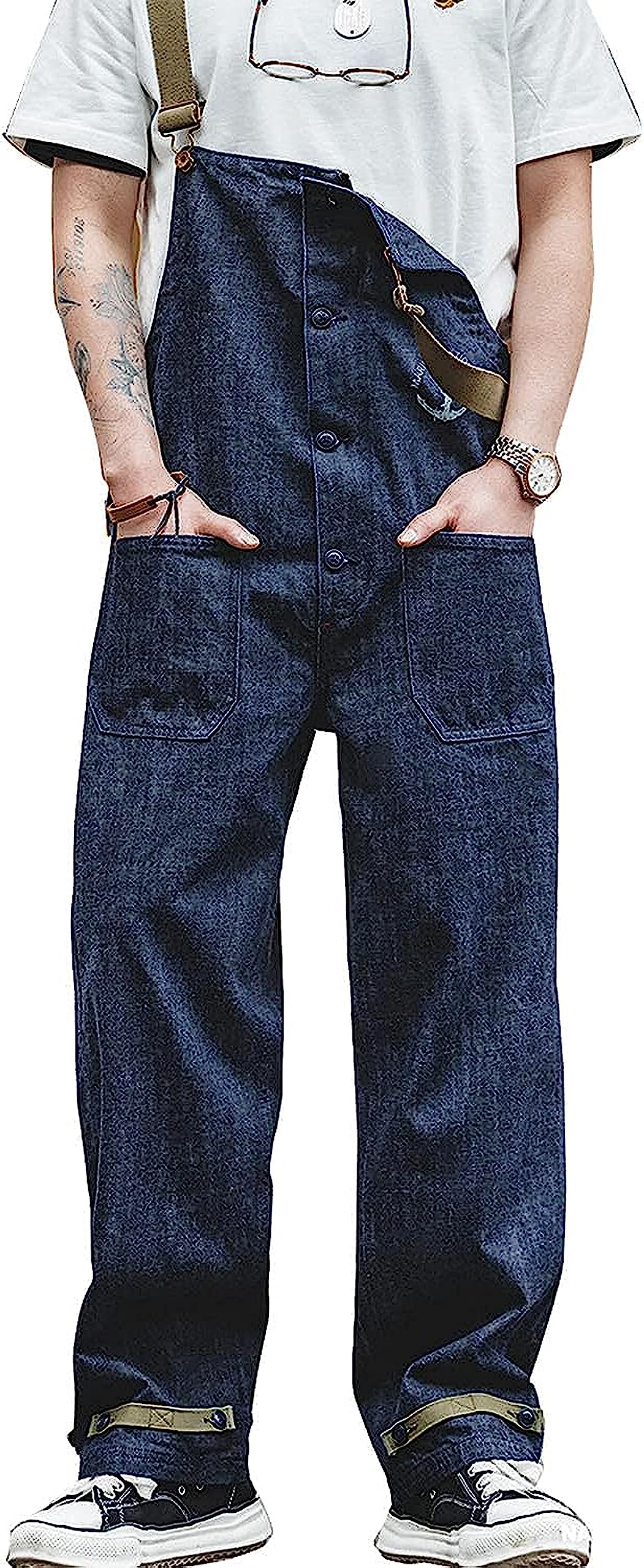 【送料無料】[Kayiyasu] オーバーオール メンズ デニムサロペット S-5XL 大きいサイズ キャップパン ア..