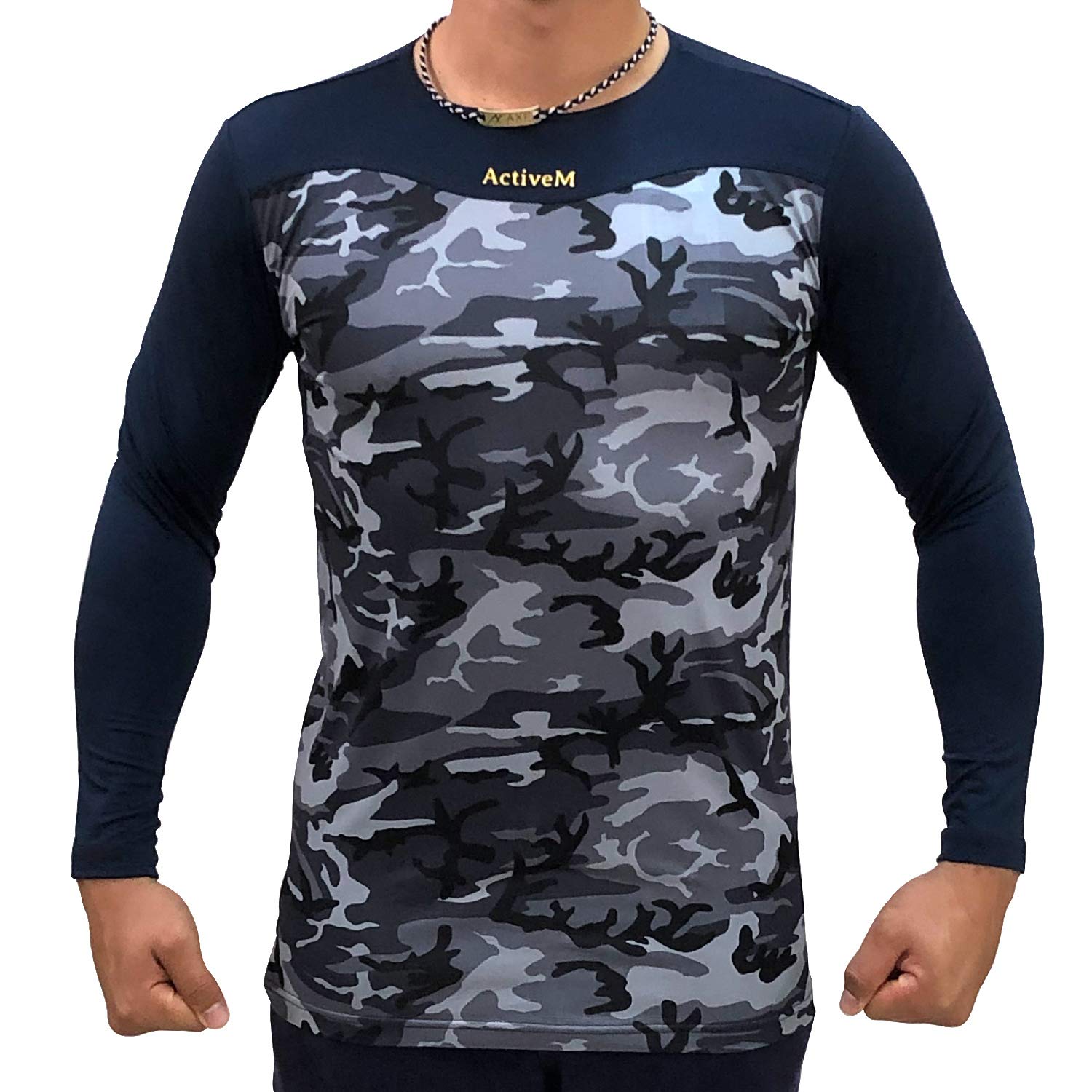 【送料無料】[ActiveM] アクティブーム 長袖アンダーシャツ 吸汗速乾 ストレッチ 色：ネイビー、サイズ..