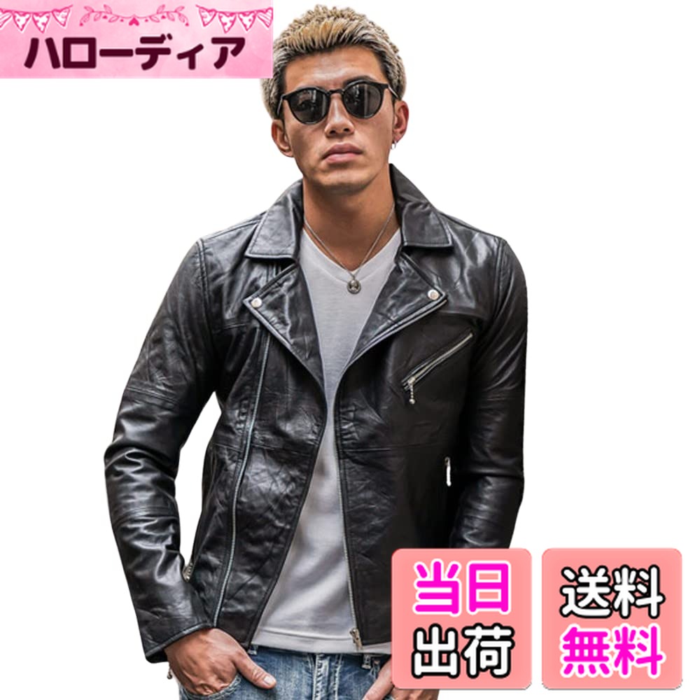 【送料無料】【本革】レザージャケット ライダースジャケット メンズ 革ジャン 本革ジャケット シングルライダース ダブルライダース リアルレザー リプロダクトレザー (ジョーカー) 色：ダブルライダース、サイズ：L