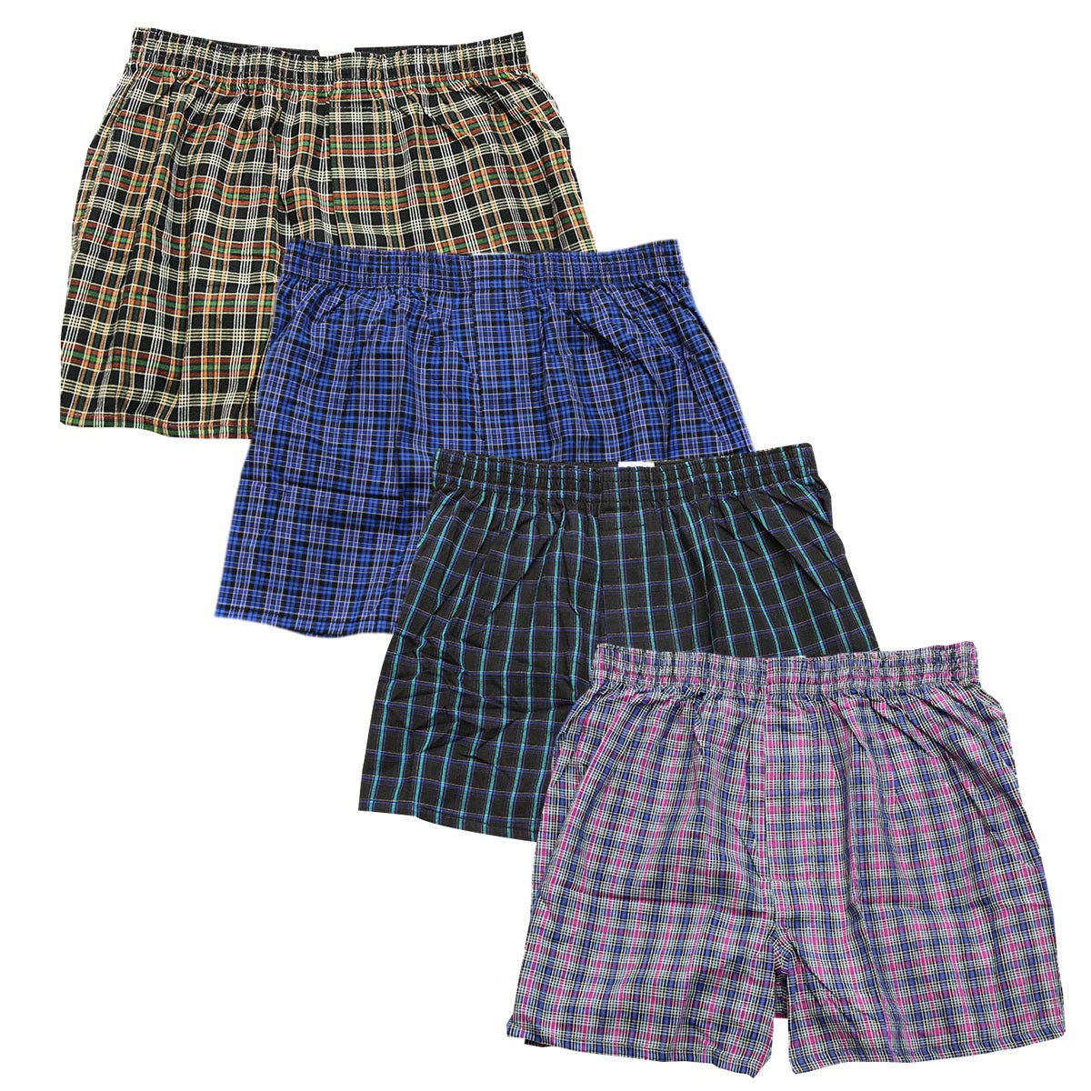 【送料無料】[ステイランド] トランクス 綿100% 4枚セット 6枚セット 前開きボタン付き メンズ 色：チェック柄4枚セット、サイズ：3L