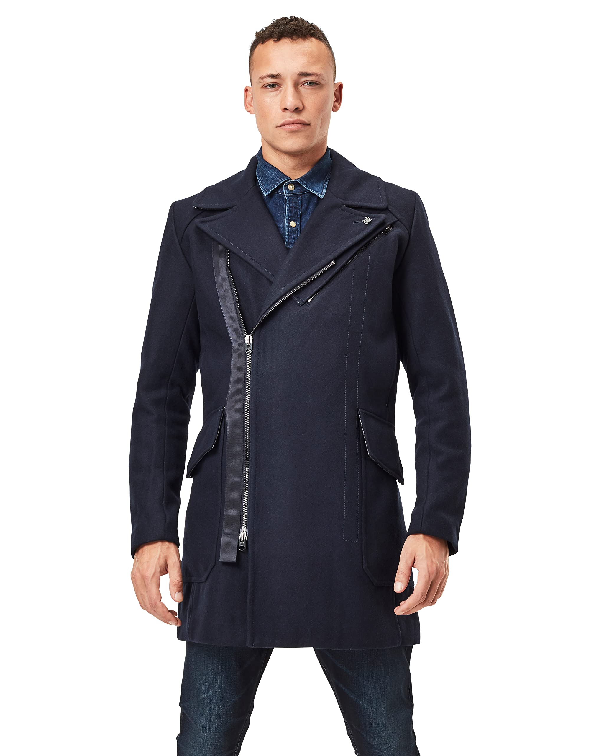 ̵[]     ȥ졼 Biker Wool Long Coat mazarine blueX...