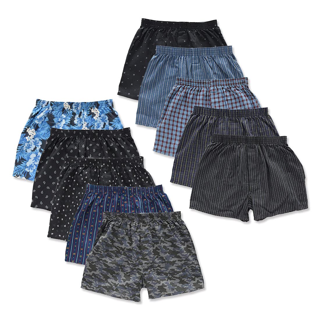 商品情報商品の説明主な仕様 【ウエストサイズ】M/76cm~84cm、L/84cm~94cm、XL(LL)/94cm~104cm、3L/98cm~108cm、4L/104cm~114cm、5L/110cm~120cmbr【仕様】前開き、ボタン付き、抗菌防臭加工肌触りと通気性が良く快適な綿100%のトランクスです。足口ゆったり設計で底マチ付きなのでゆったりとして窮屈感がなく履き心地も快適です。普段使いからスポーツやアウトドアまで、どんなシーンにもオススメです。ちょうど良い厚みの履き心地の良い下着です。 写真の様なプリント柄やチェック・ストライプの先染め柄が両方入る様にランダムで組合せてお届け致します。※掲載しているデザインは一例です。写真掲載のないデザインが入る場合もございますのであらかじめご了承下さい。