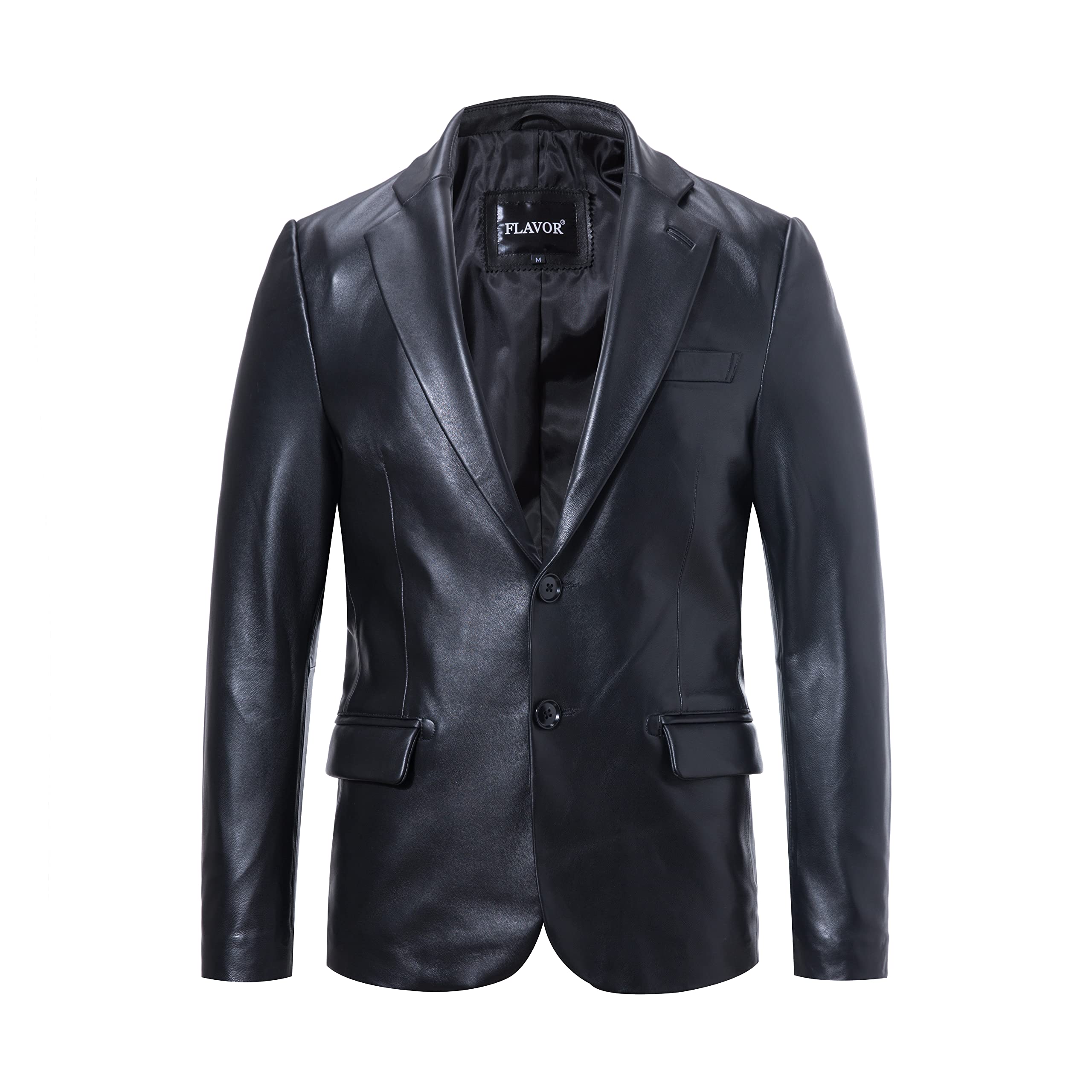 【送料無料】[FLAVOR] メンズ レザージャケット ビジネスコート 革ジャン 皮ジャン 羊革 本革 スーツ コート スリムフィットレテーラード 防風 保温 ソフト 春秋冬 色：ブラック、サイズ：LL Regular