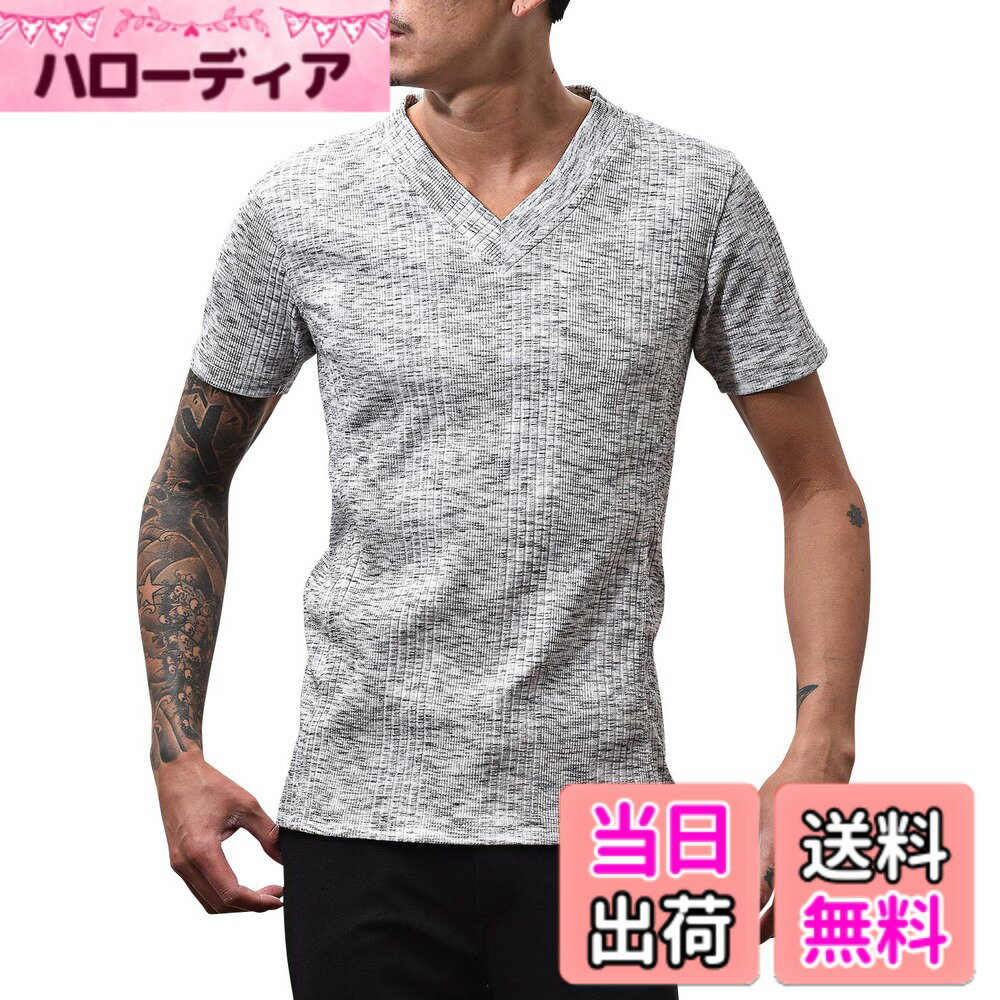 樂天商城 - 【送料無料】[ジョーカーセレクト] ランダムテレコVネックカットソー Tシャツ メンズ 無地 細身 半袖 6分袖 長袖 タイト モード きれいめ フィット ロンT 半T ハンパ袖 joker 色：杢ブラック(半袖)、サイズ：M