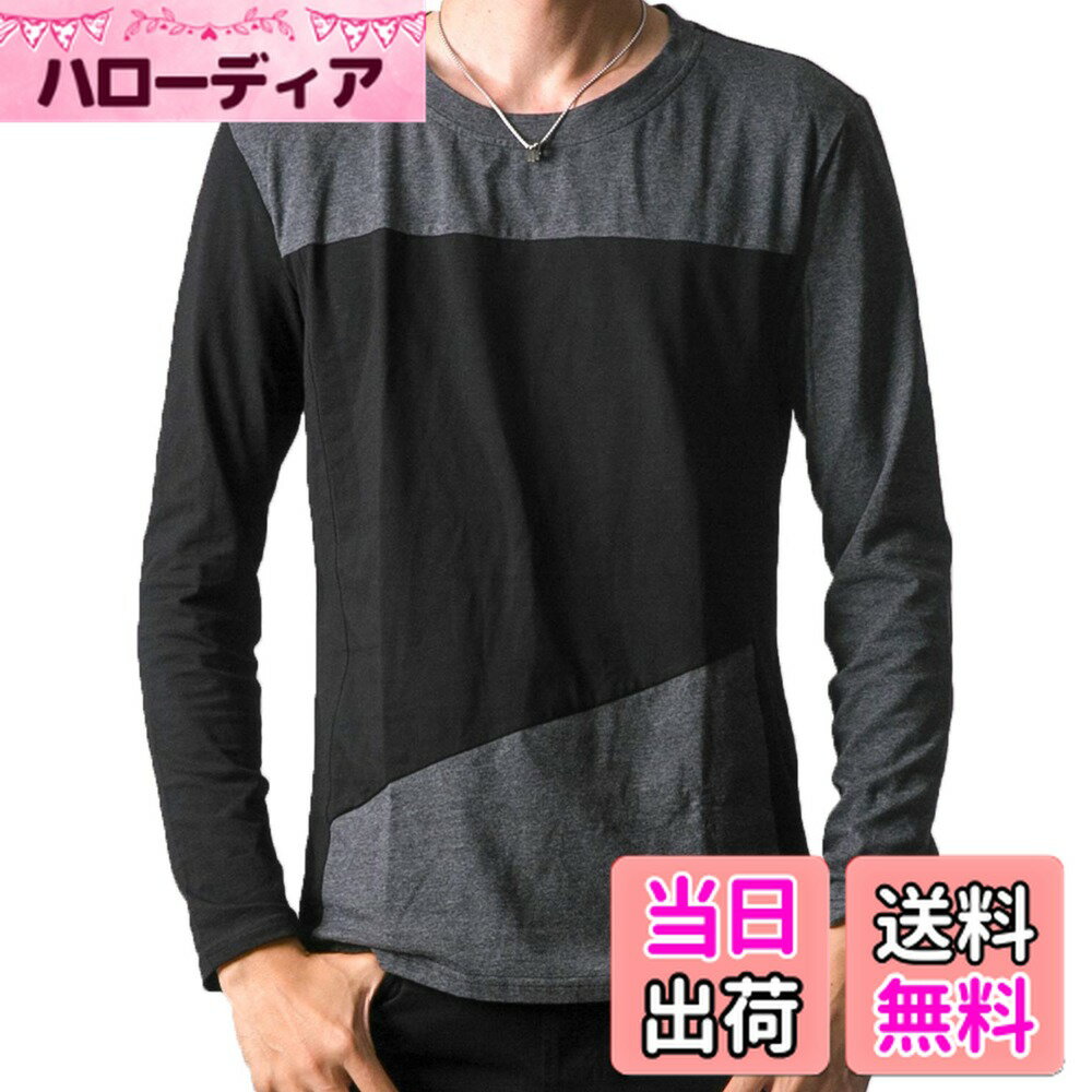 【送料無料】BUZZ WEAR [バズ ウェア] メンズ Tシャツ カットソー ロンT 長袖 半袖 アシンメトリー 切り替え バイカラー ボーダー ドルマン 色：[タイプA/長袖] ブラック、サイズ：M