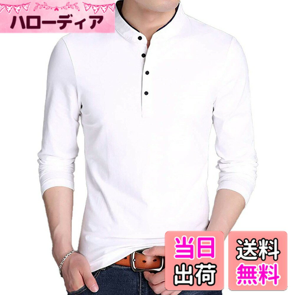 【送料無料】[キャプテン・ケイ] カジュアルシャツ スタンドカラー 長袖 シャツ 5カラー M～4XL メンズ カジュアル プルオーバー ポロシャツ ハイカラー スタンドネック ハイネック 無地 ゴルフシャツ スポーツ ゴルフ 大きいサイズ 長袖お大 色：ホワイト、サイズ：4XL