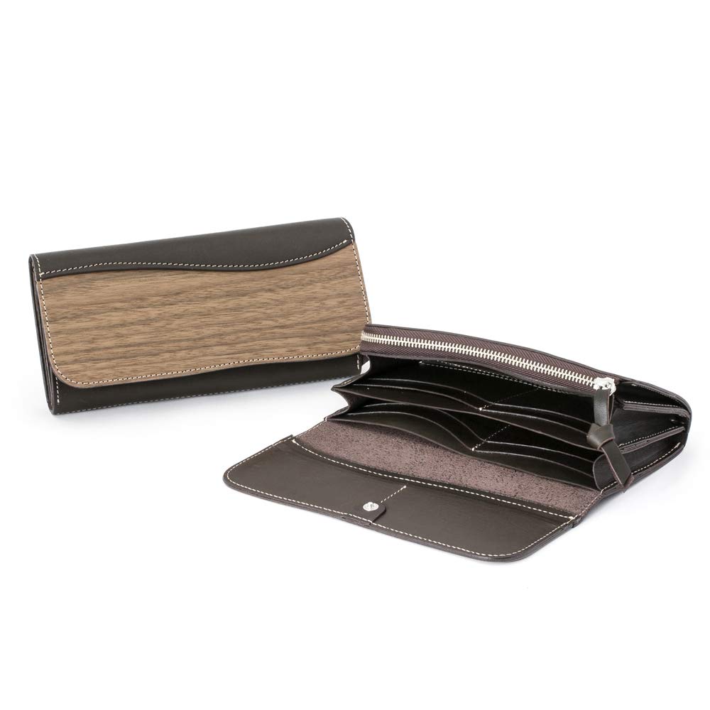 【送料無料】[VARCO REAL WOOD] Long wallet ロングウォレット 長財布 メンズ レディース 本革 レザー 日本製 色：チョコ