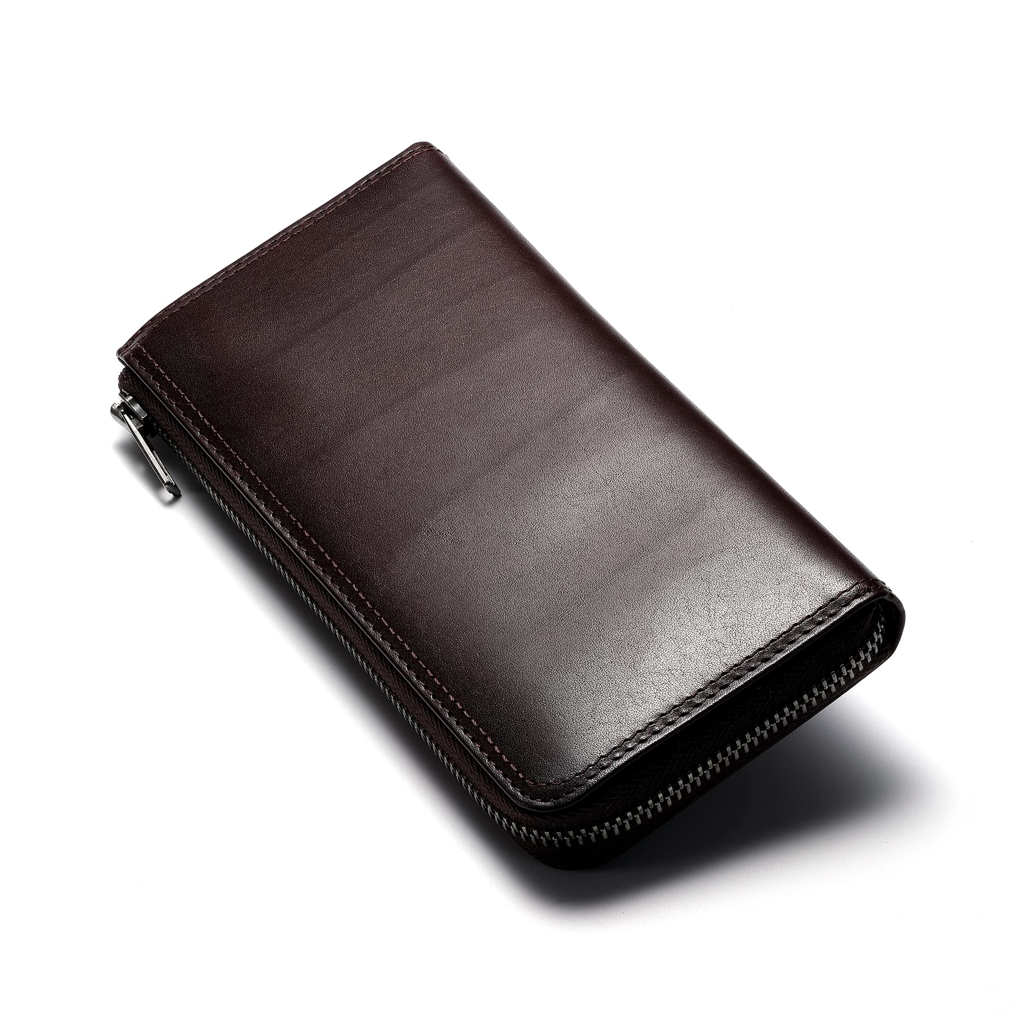 【送料無料】[IJUN] 本革 長財布 オイルヌメ革 ヴィンテージカラー ハンドメイド メンズ 色：チョコ