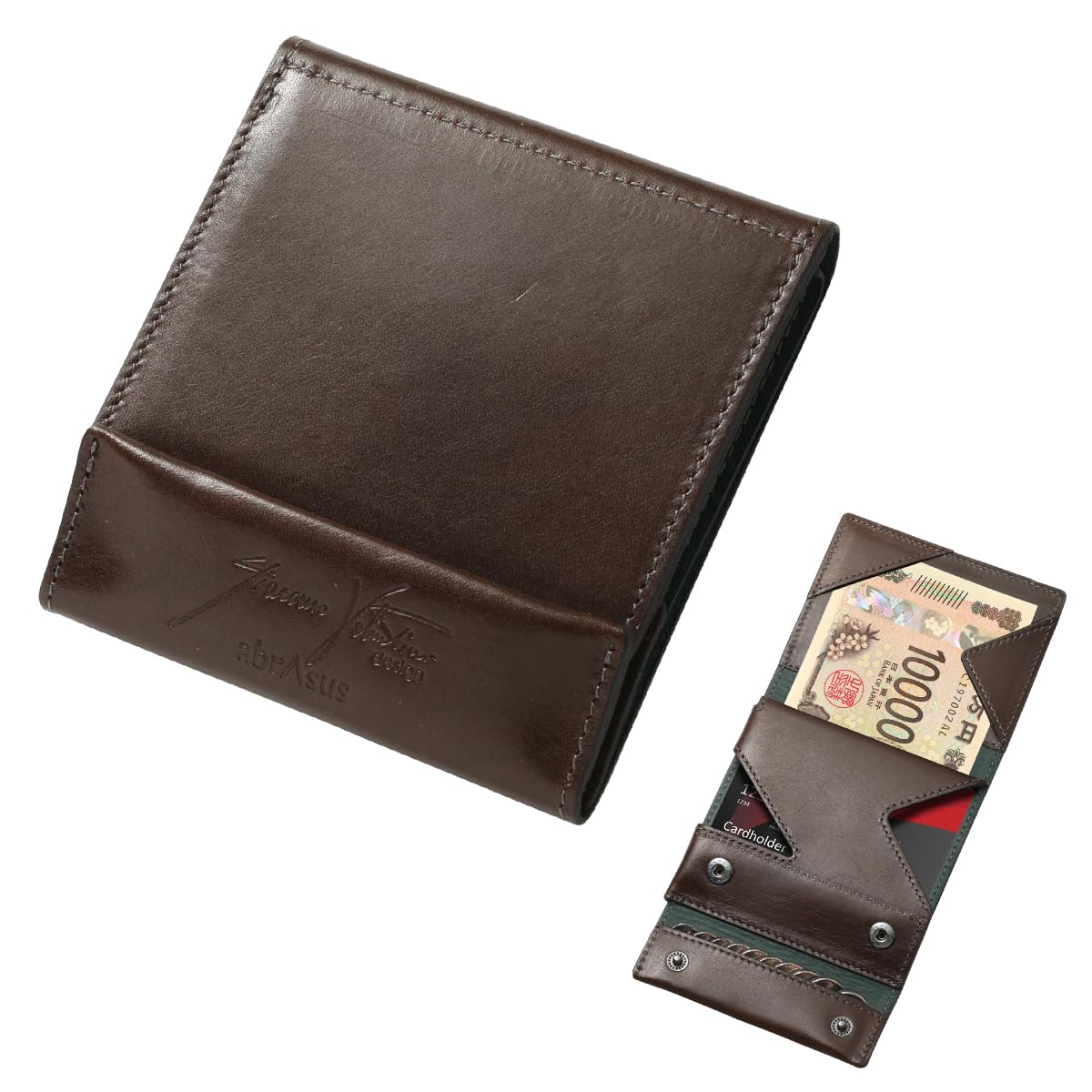 【送料無料】[アブラサス] 薄い財布 Giacomo Valentini モデル メンズ 財布 日本製 色：チョコ、サイズ：縦98mm×横95mm×厚7mm