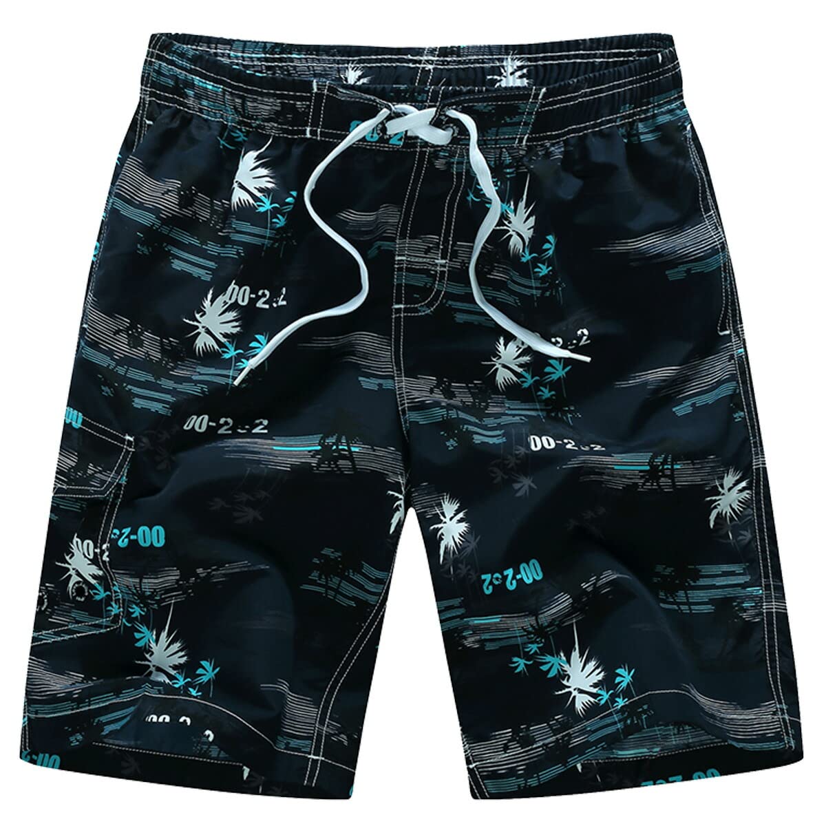 【送料無料】[Karly Shop] 水着 メンズ サーフパンツ ハーフ 大きいサイズ 水陸両用 南国 ヤシの木 インナー付 ひざ丈 オシャレ 海パン mm1526 色：ブルー、サイズ：XL