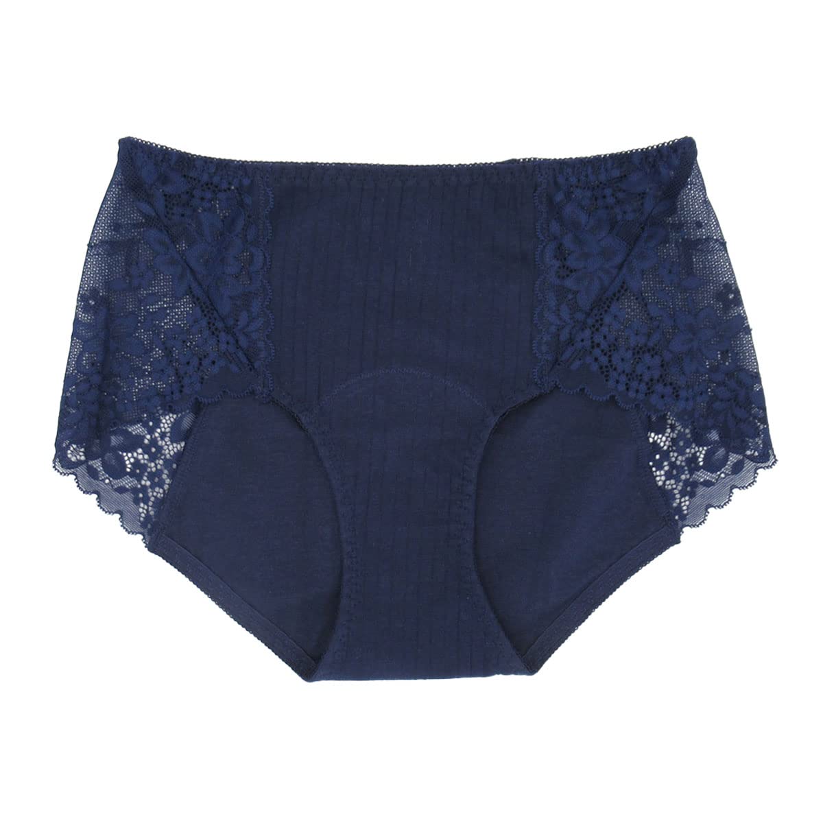 【送料無料】[Karly Shop] 生理用ショーツ サニタリー 綿 深ばき すっぽり 通気性 吸水 安心 防水布 もれない コットン 花柄レース おしゃれ s609 色：ネイビー、サイズ：L