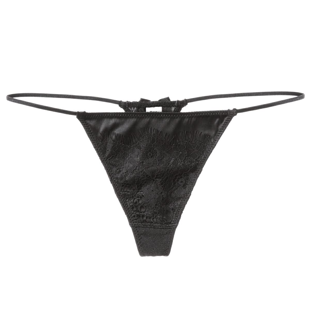 【送料無料】[Karly Shop] Tバック レディース Gストリング サテン リボン 可愛い サイドストリング 紐パン レース セクシー ソング t9009 色：ブラック、サイズ：S