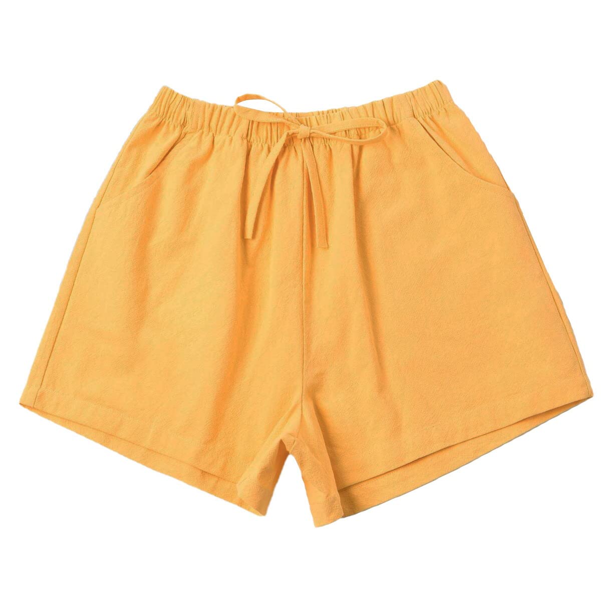 【送料無料】[Karly　Shop] ショートパンツ レディース 夏 大きいサイズ 短め 可愛い 綿 無地 細見え 短パン キュロット ウエストゴム lsp615 色：イエロー、サイズ：M