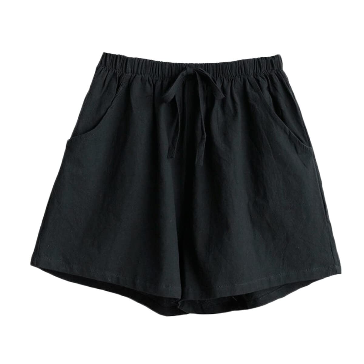 【送料無料】[Karly　Shop] ショートパンツ レディース 夏 大きいサイズ 短め 可愛い 綿 無地 細見え 短パン キュロット ウエストゴム lsp615 色：ブラック、サイズ：XL