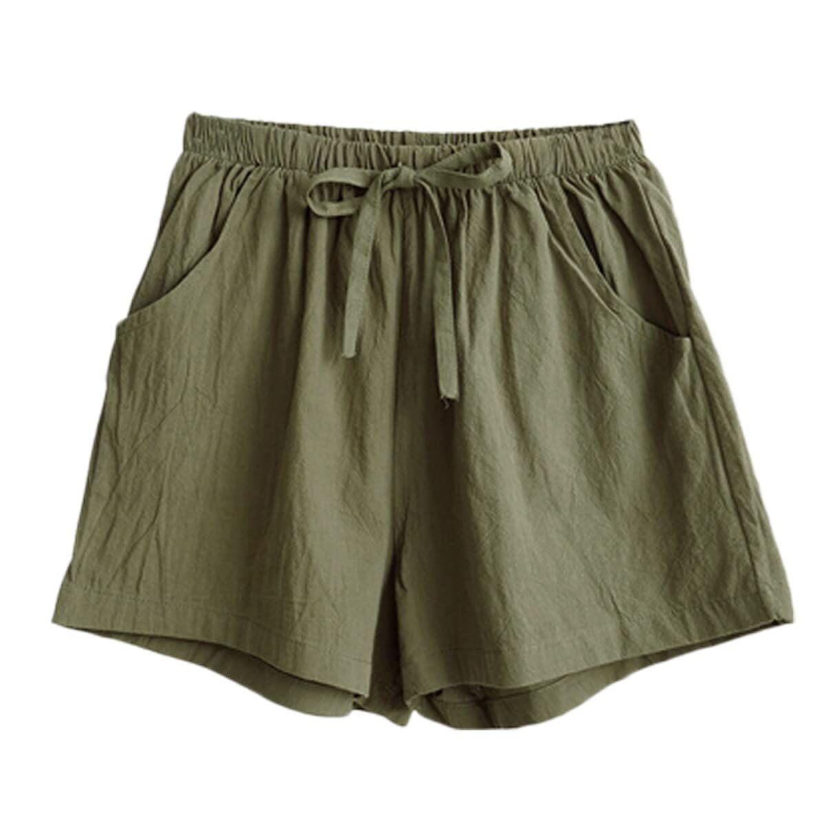 【送料無料】[Karly　Shop] ショートパンツ レディース 夏 大きいサイズ 短め 可愛い 綿 無地 細見え 短パン キュロット ウエストゴム lsp615 色：ダークグリーン、サイズ：S