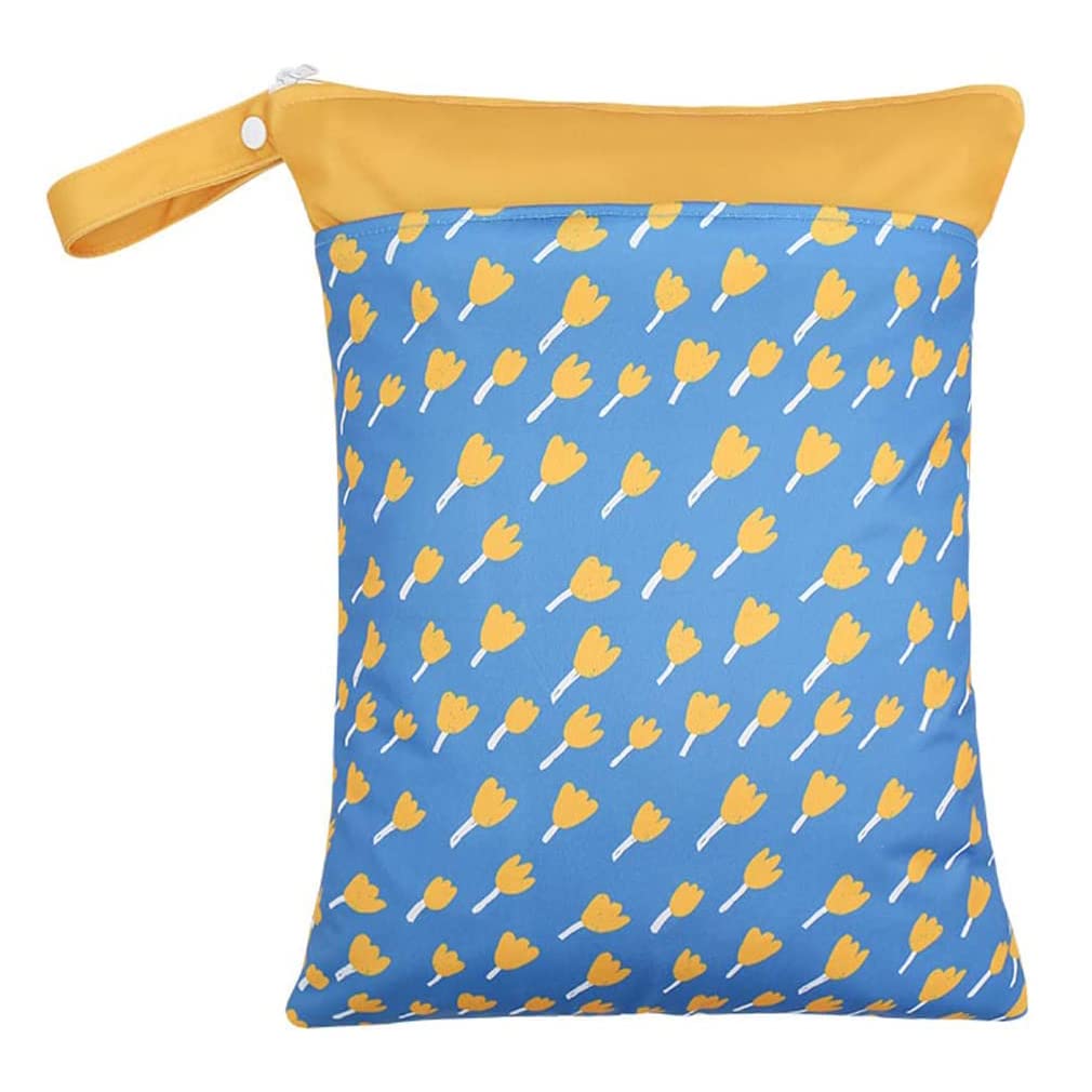 【送料無料】KALAVIKA おむつポーチ 防水 30*40cm 大容量 オムツ 着替え マルチポーチ ベビーカーバッグ 水着入れ お風呂用品入れ 旅行 小物入れ 色：2-ブルー×花