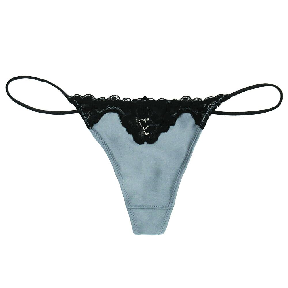 【送料無料】[Karly Shop] 【艶やかサテンTバック】 セクシー 紐パン レディース Gストリング リボン レース 光沢 エレガント 透けない t9008 色：グレイッシュブルー、サイズ：S