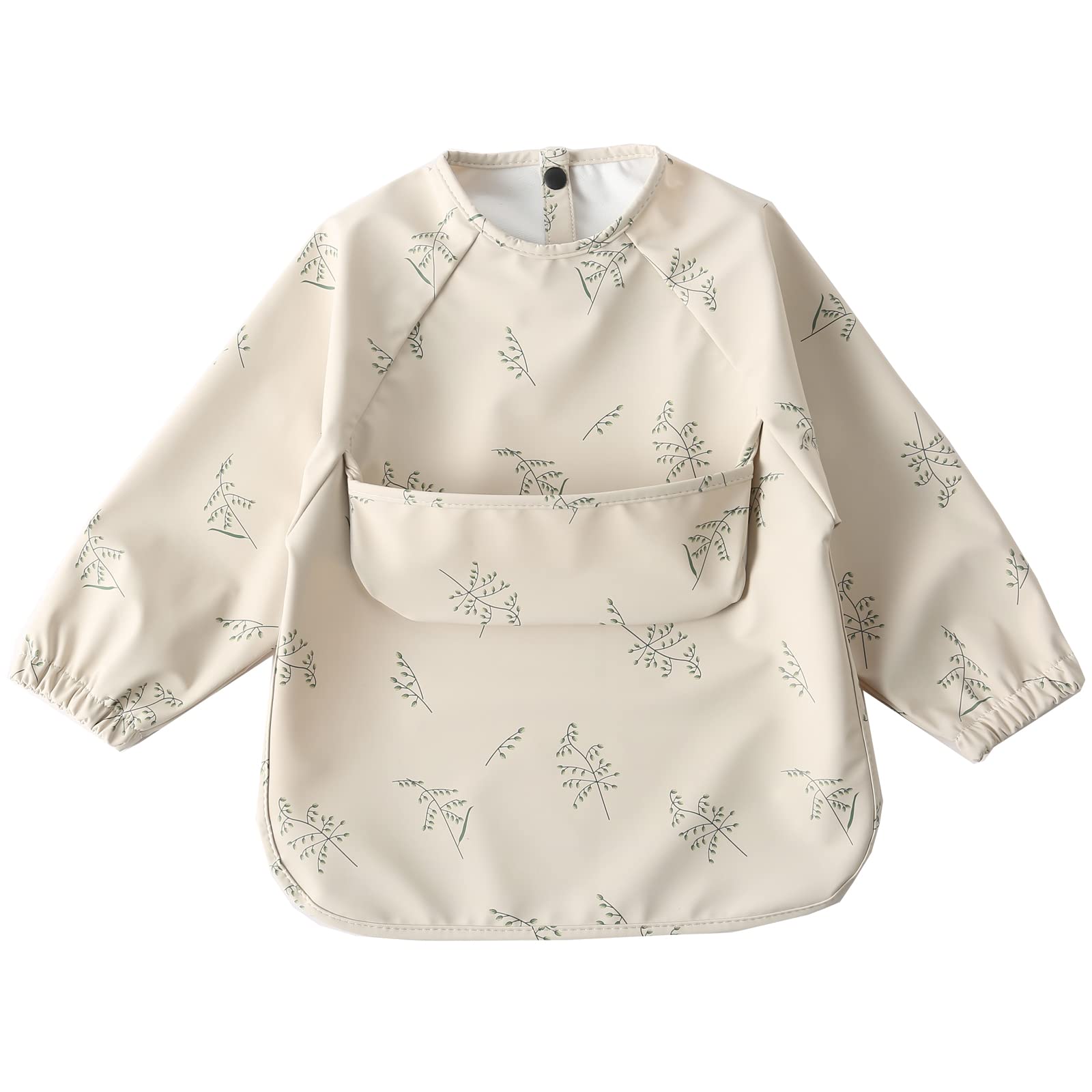 楽天ハローディア楽天市場店【送料無料】[kalavika] お食事エプロン ベビー 長袖 食事スタイ 袖付き 離乳食 エプロン 赤ちゃん 食事用エプロン 防水 スモック 子供 キッズ 女の子 男の子 0歳 1歳 2歳 3歳 4歳 5歳 保育園 入園準備 出産祝い 色：コムギ、サイズ：M