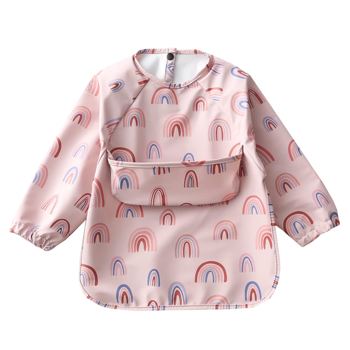 楽天ハローディア楽天市場店【送料無料】[kalavika] お食事エプロン ベビー 長袖 食事スタイ 袖付き 離乳食 エプロン 赤ちゃん 食事用エプロン 防水 スモック 子供 キッズ 女の子 男の子 0歳 1歳 2歳 3歳 4歳 5歳 保育園 入園準備 出産祝い 色：レインボー、サイズ：L