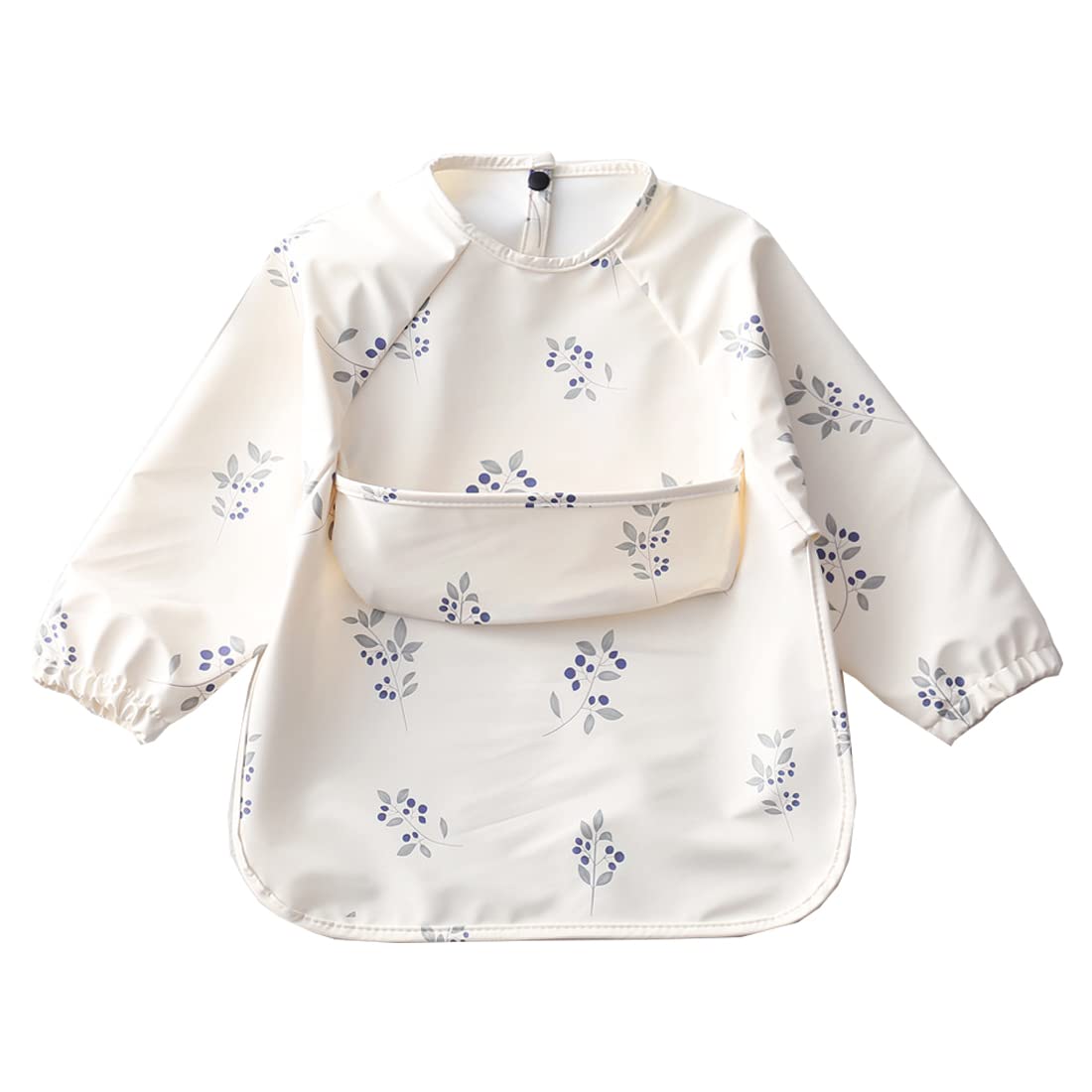 楽天ハローディア楽天市場店【送料無料】[kalavika] お食事エプロン ベビー 長袖 食事スタイ 袖付き 離乳食 エプロン 赤ちゃん 食事用エプロン 防水 スモック 子供 キッズ 女の子 男の子 0歳 1歳 2歳 3歳 4歳 5歳 保育園 入園準備 出産祝い 色：ブルーベリー、サイズ：M